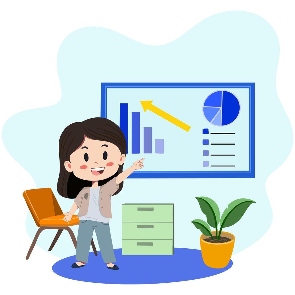 Illustration of business woman with presentation diagram vector