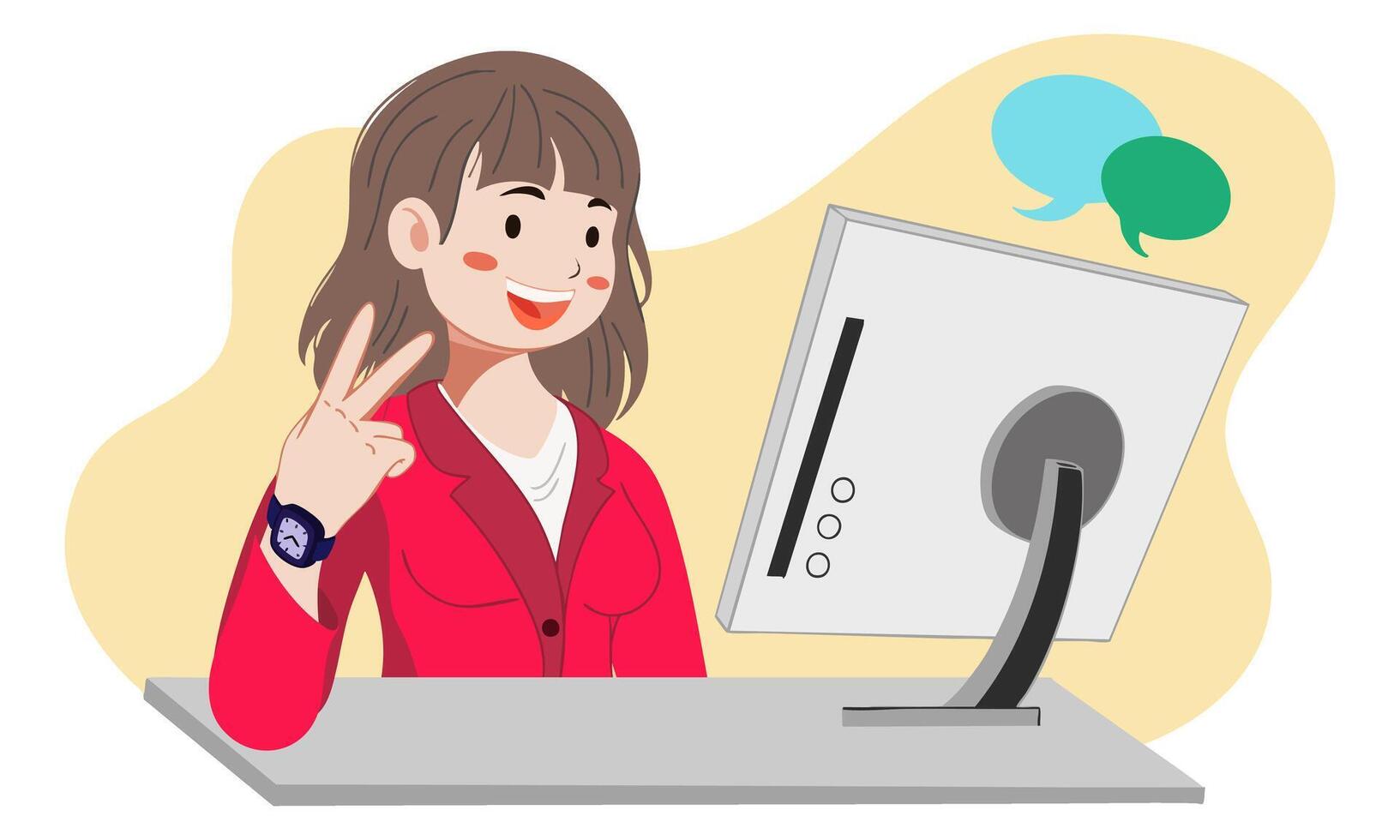 Illustration of business woman with computer vector