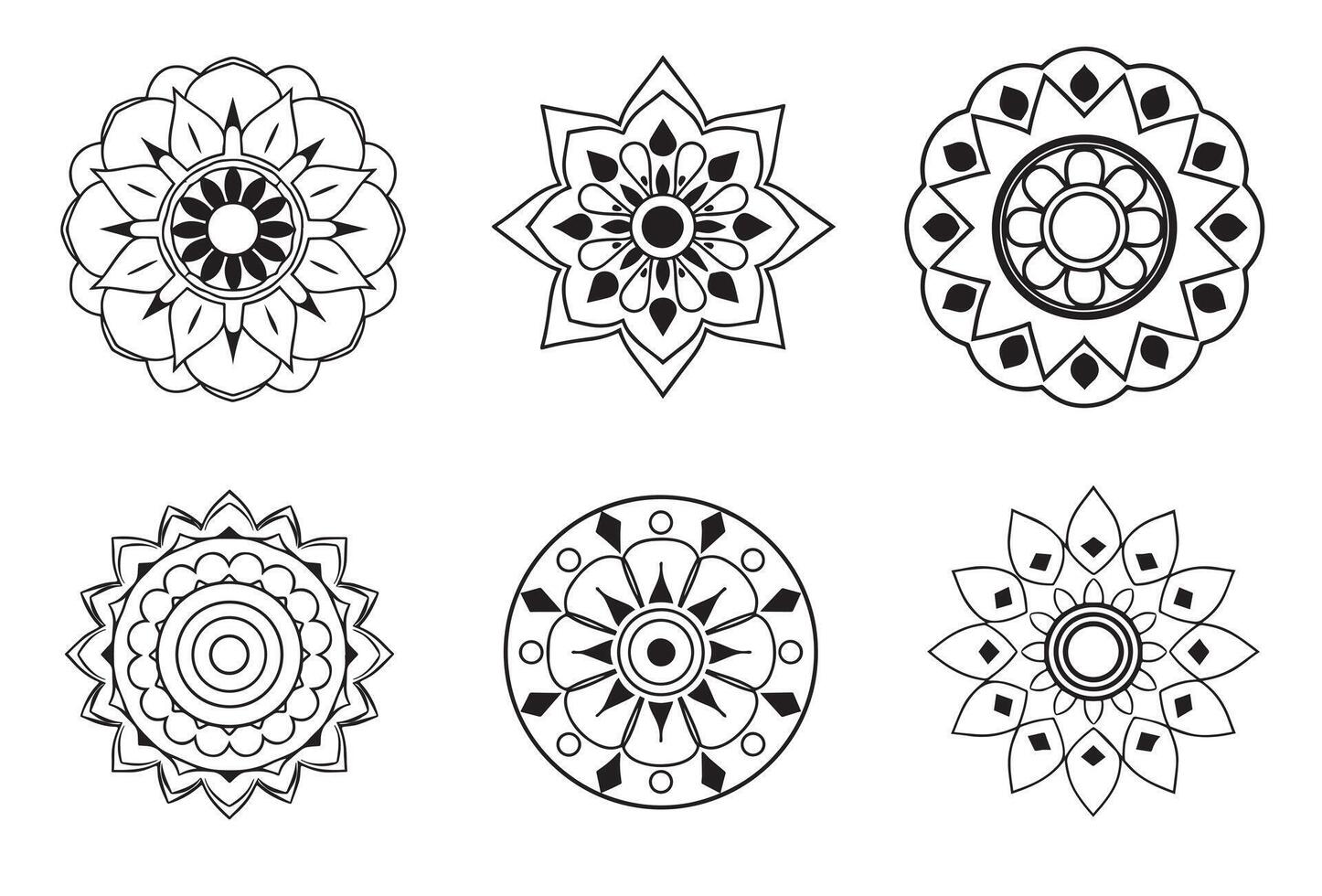 Mandala pattern or Simple Floral Ideas for Coloring book page Art on the wall Lace pattern the Tattoo wallpaper Paint shirt Stencil Design Textures. vector