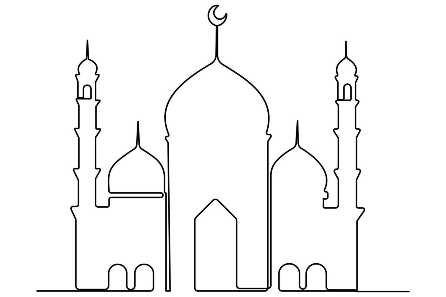 Elegant one line drawing of a mosque for contemporary Muslim designs vector