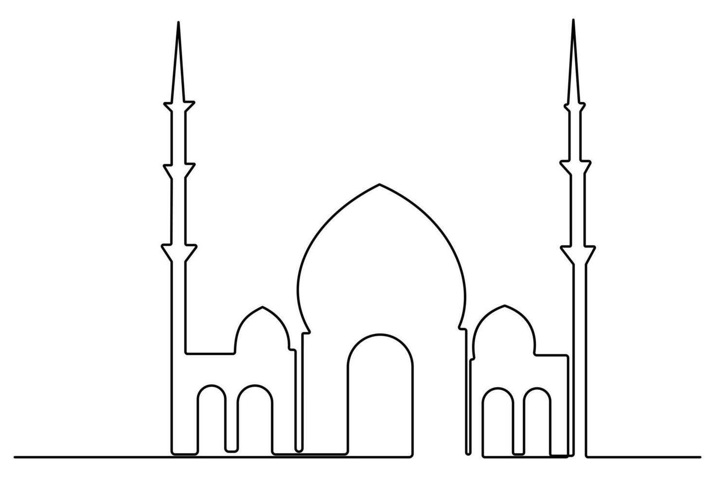 Continuous mosque one line drawing for minimalist Islamic art vector