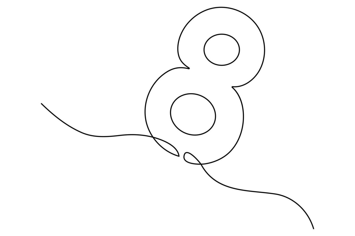 Black and white number 8 one line art vector