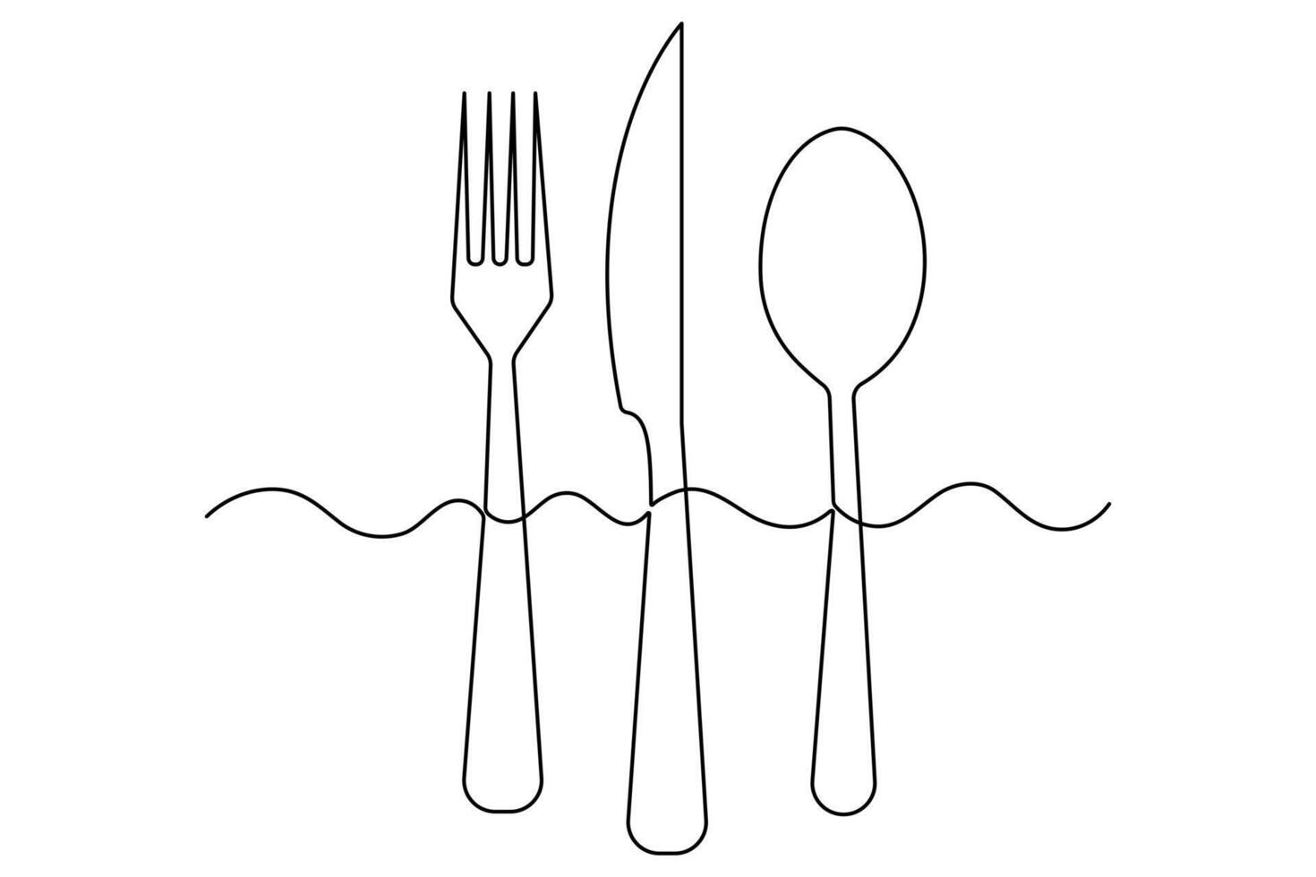 Minimalist knife fork and plate line art vector