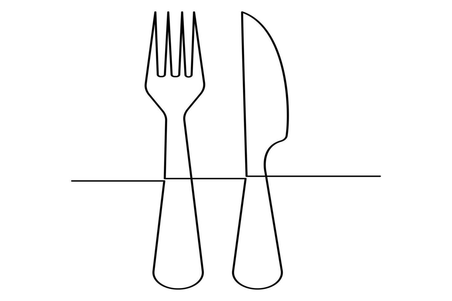 Knife fork and plate one line drawing vector