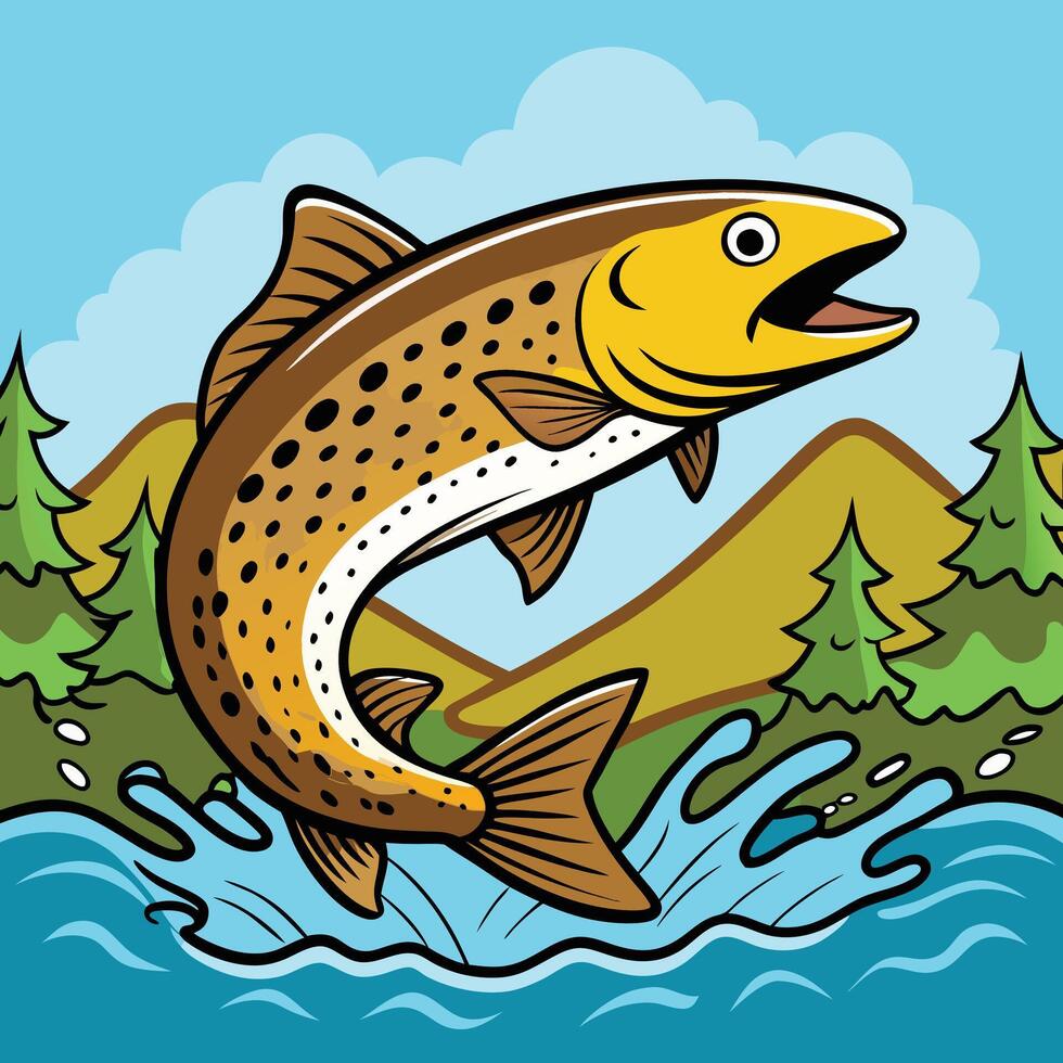a cartoon fish jumping out of the water vector