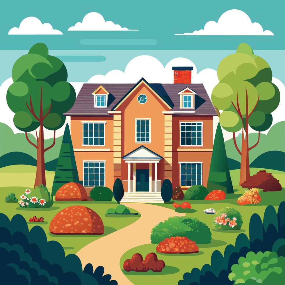 an illustration of a house in the countryside vector