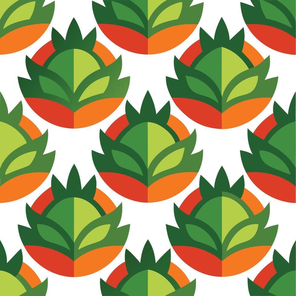 a pattern with green and orange leaves. vector