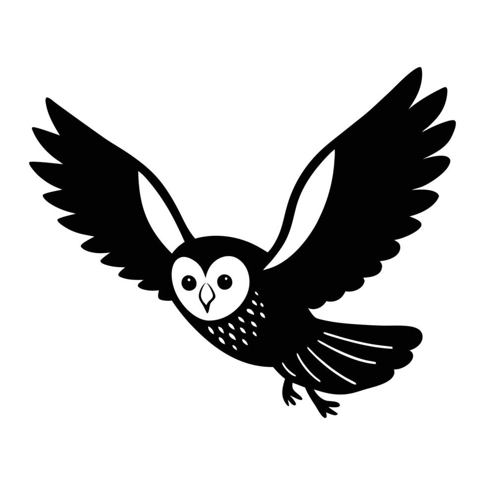 an owl flying in the air with its wings spread vector