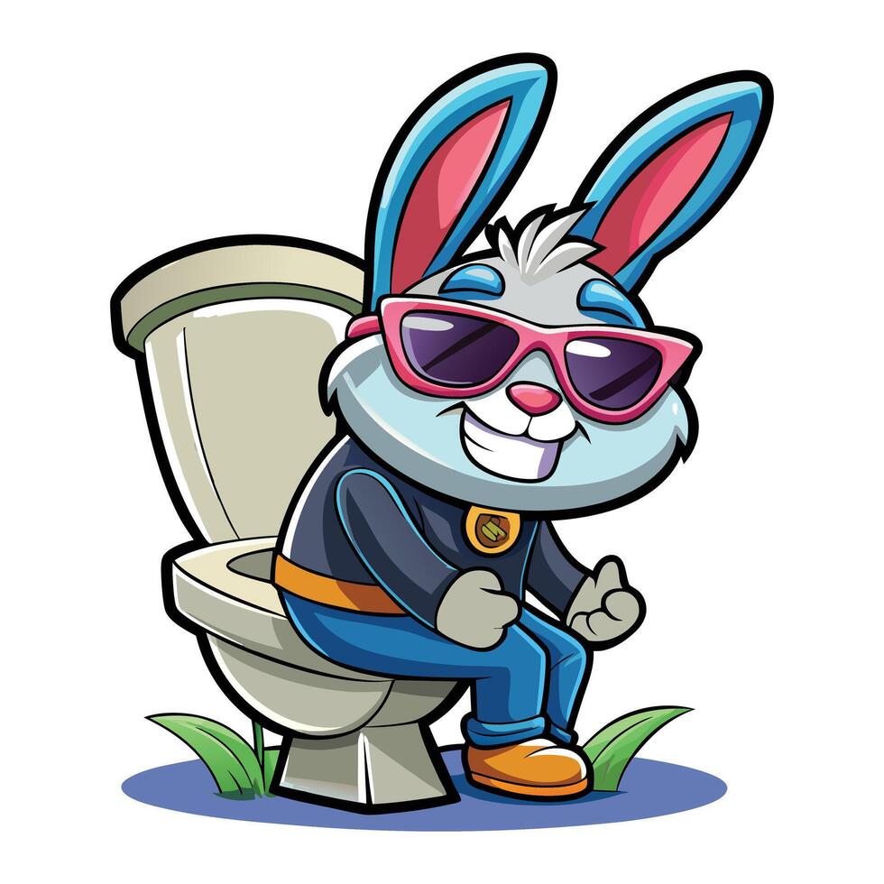 a cartoon rabbit wearing sunglasses sitting on a toilet vector
