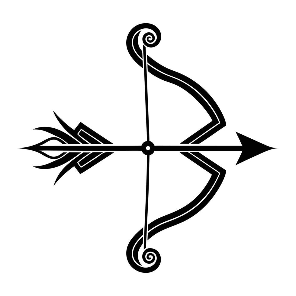 a black and white drawing of a bow and arrow vector