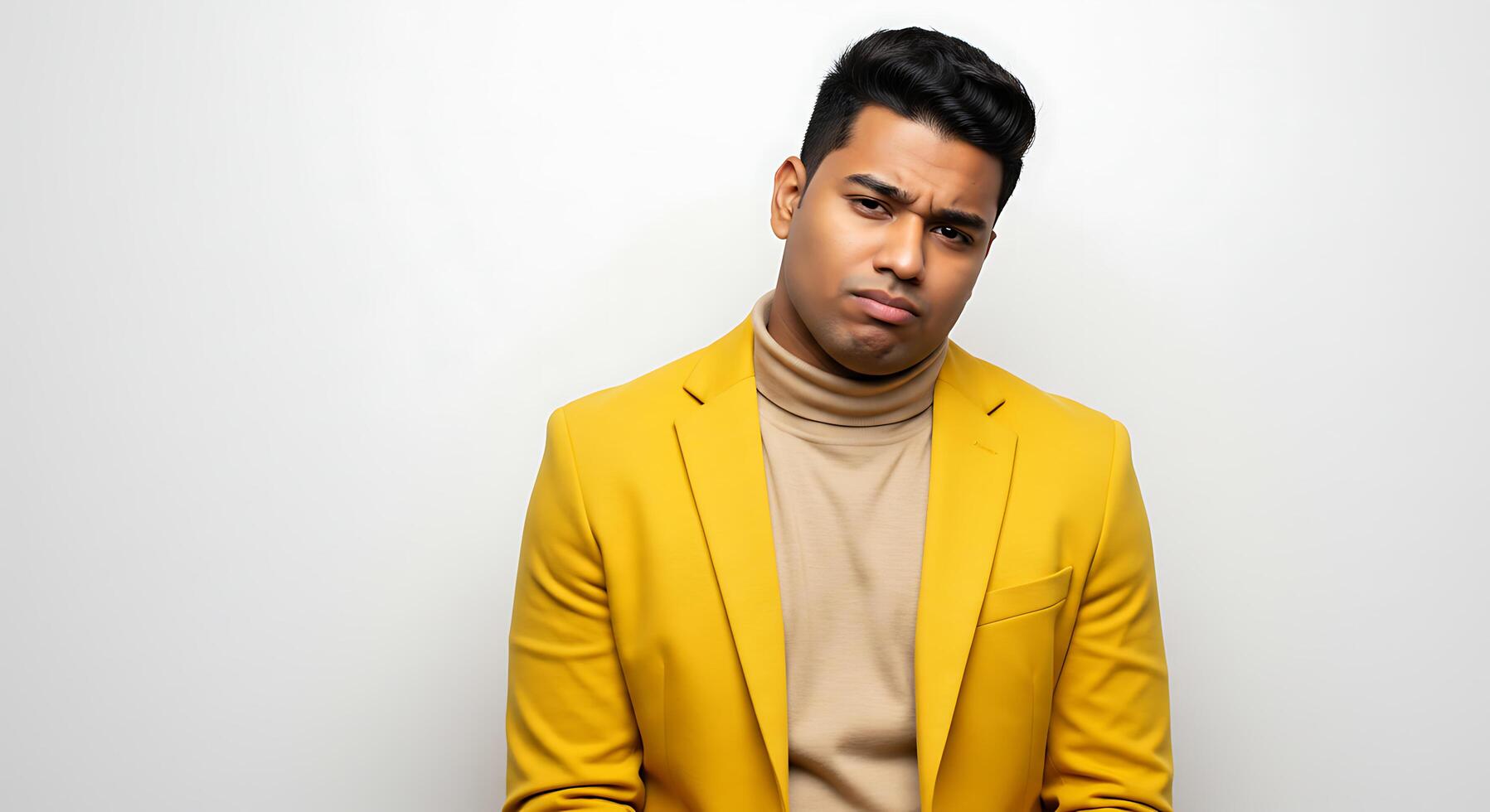 Man in Mustard Yellow Blazer Pensive Portrait photo
