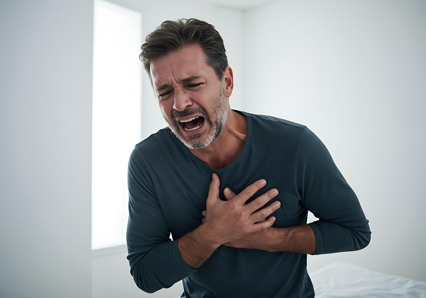 Mans Anguished Cry A Dramatic CloseUp Portrait photo