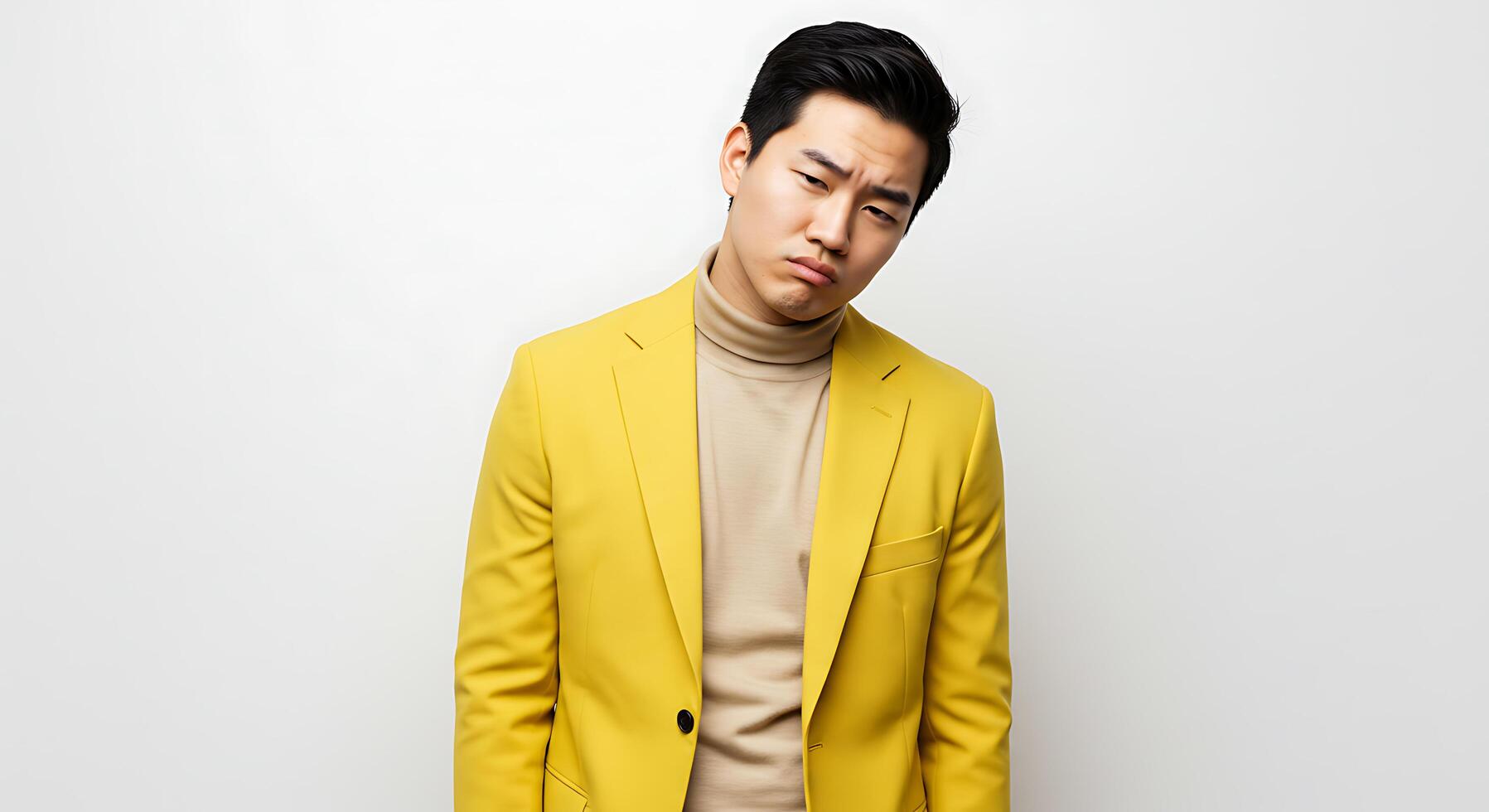Stylish Man in Yellow Blazer A Pensive Portrait photo