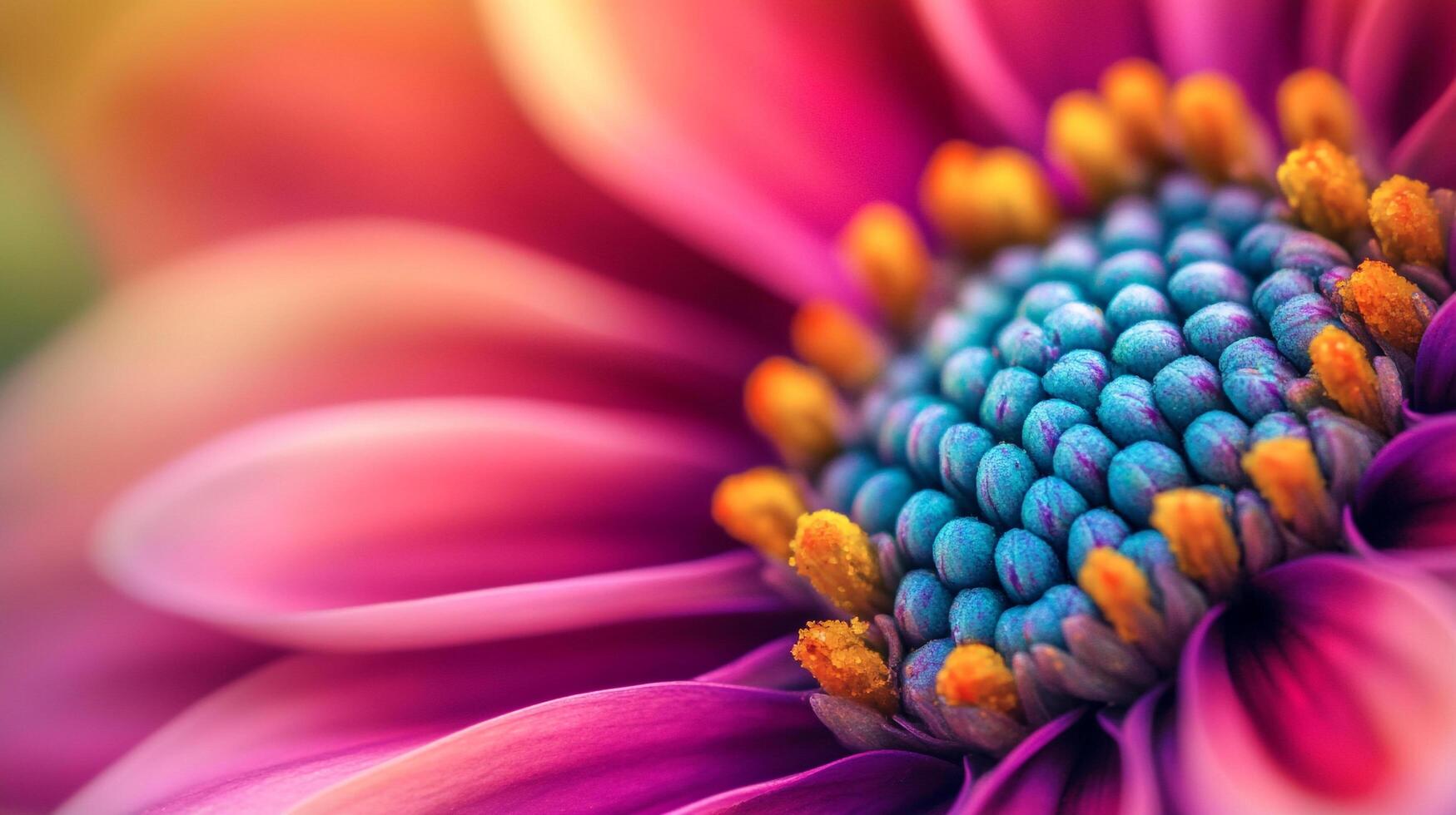 A vibrant macro photograph captures the intricate details of a pink flower's center, showcasing its unique texture and colors. photo