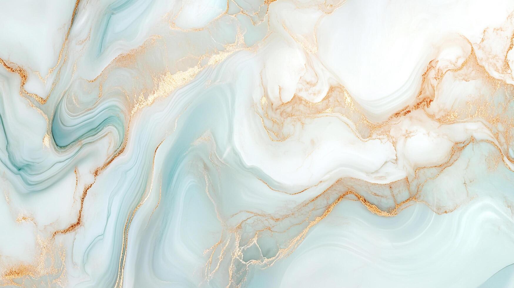 Elegant swirls of teal and white flow together, accented with delicate gold veining, create a sophisticated, artistic texture. photo