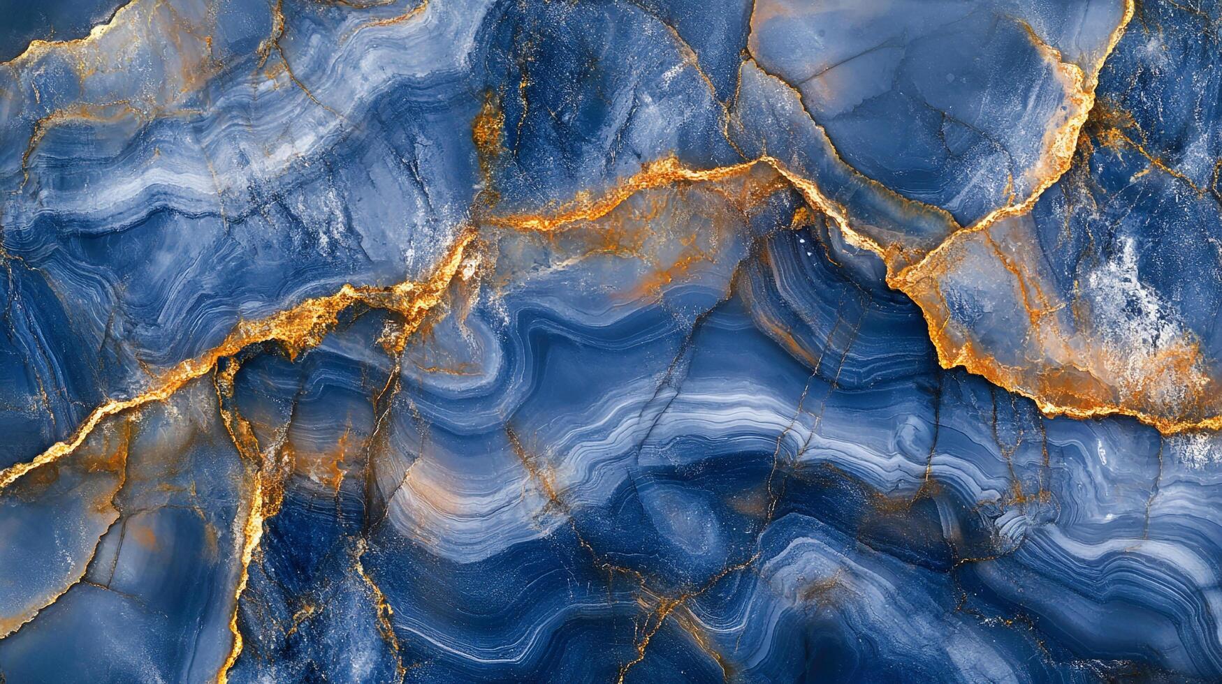 Striking blue and gold abstract pattern reminiscent of swirling waves and geological formations, creating a visually captivating texture. photo