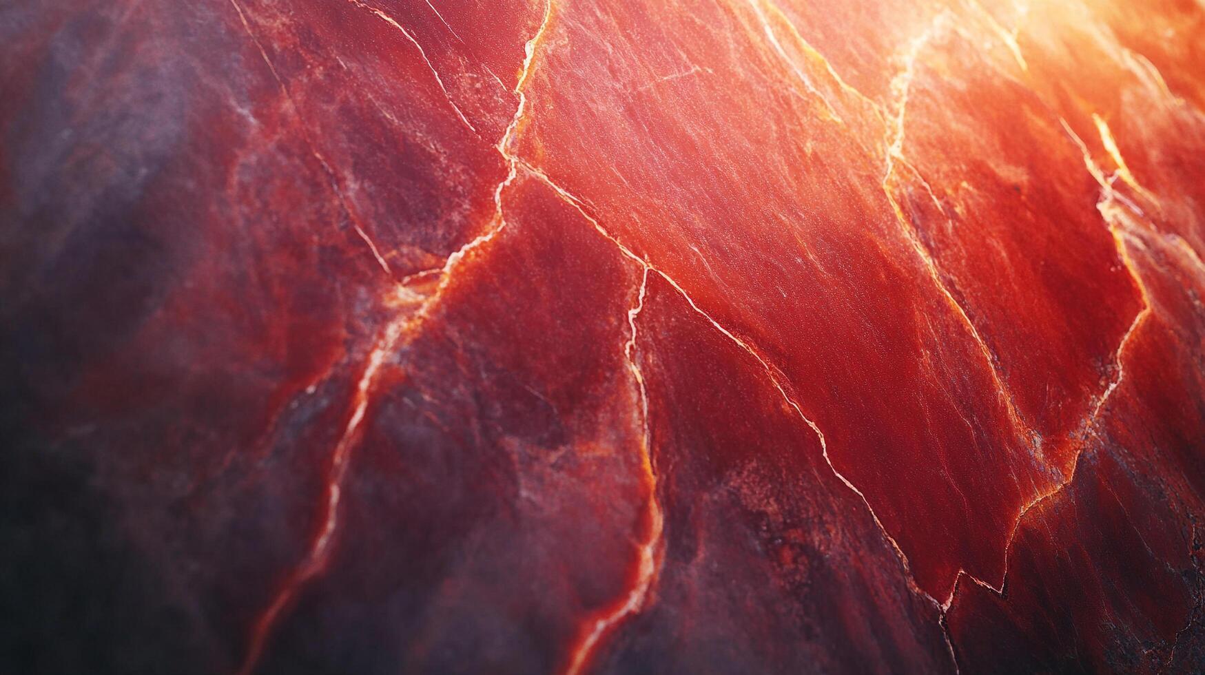 Abstract fiery texture with crackled lines, resembling heat or magma flow in a bold, vivid pattern with deep reds and glowing orange hues. photo