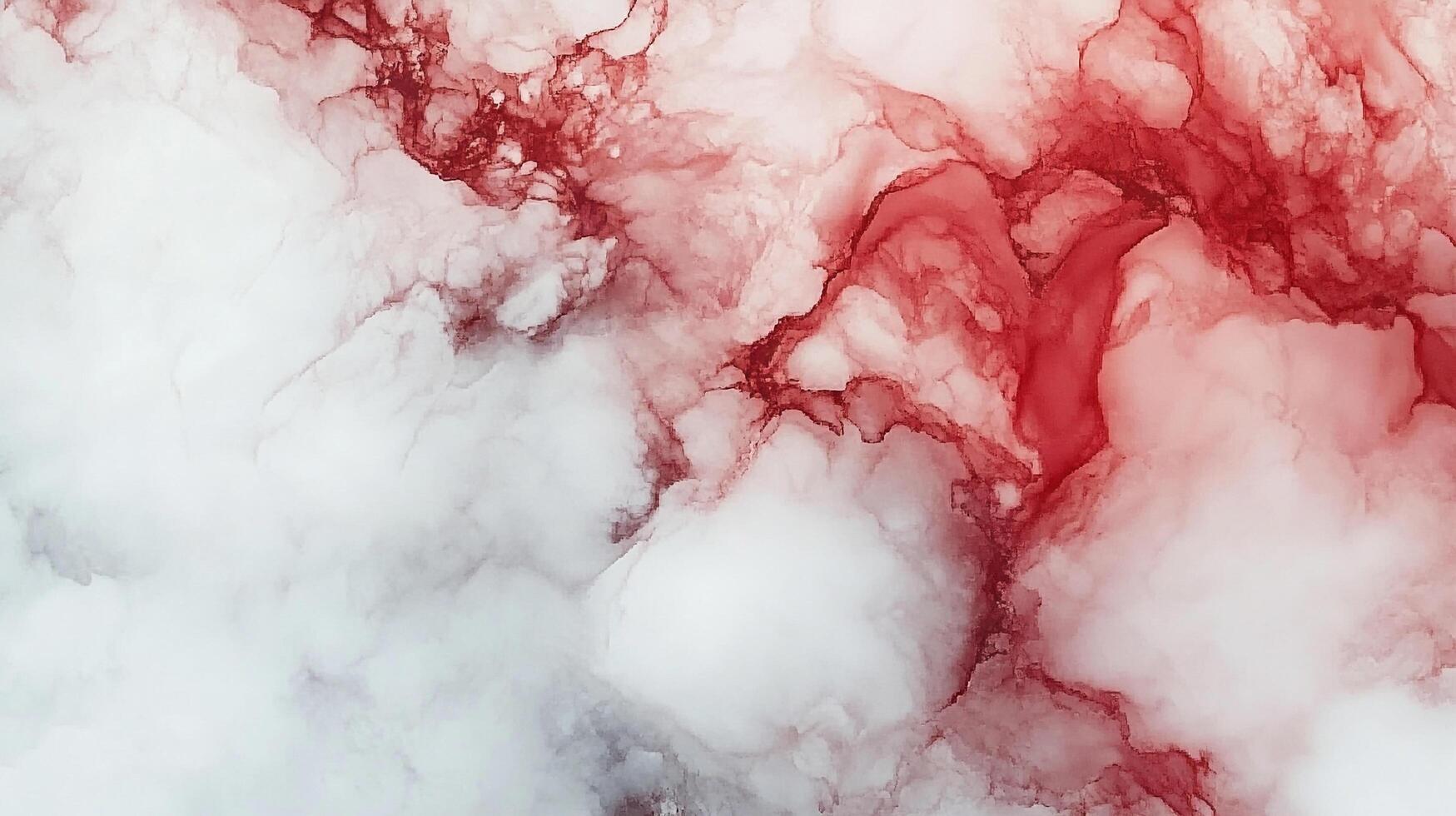 Abstract artwork featuring a blend of white and red hues, creating a fluid, marble-like pattern reminiscent of smoke or watercolor effects. photo