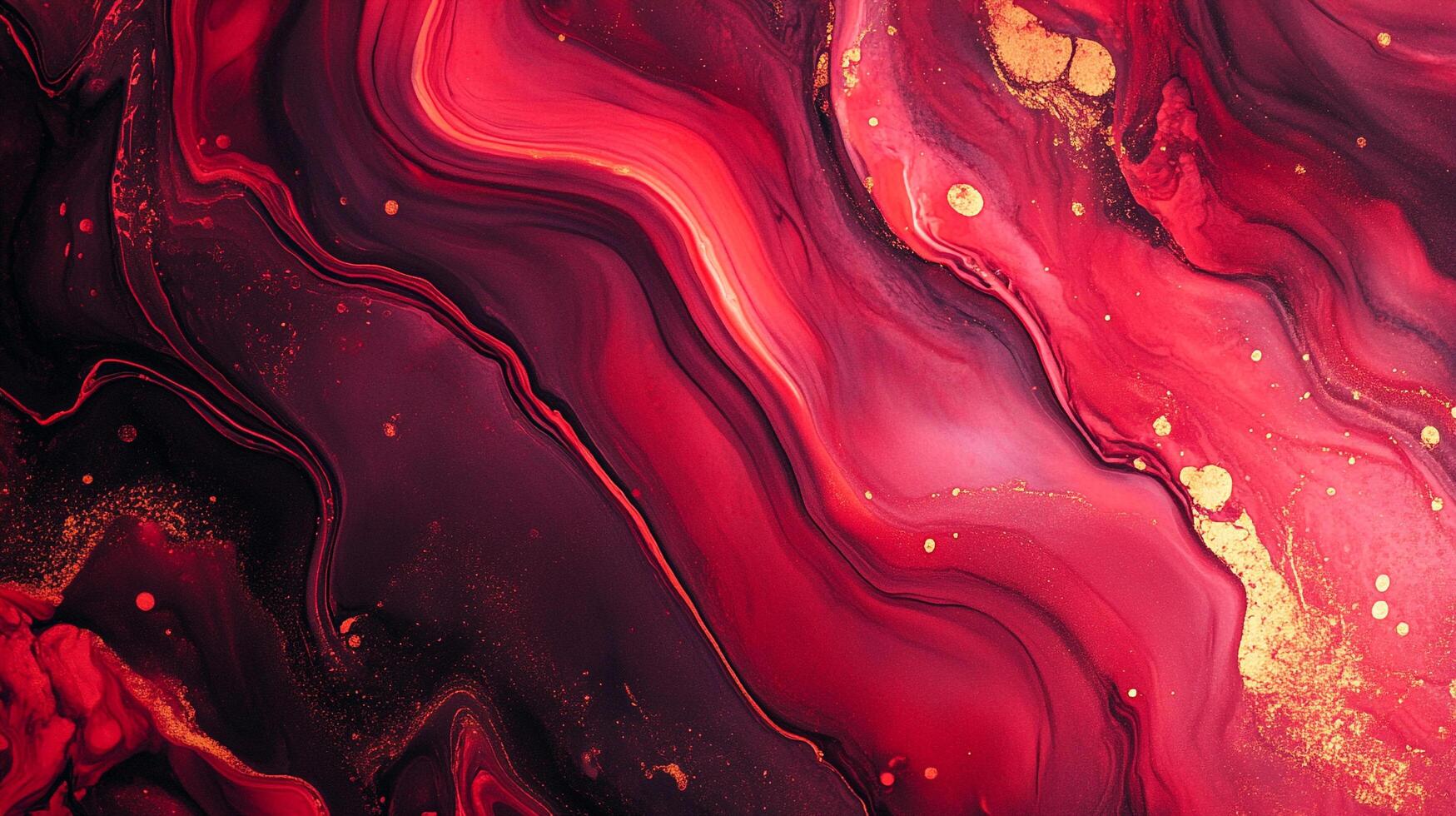 Flowing red and burgundy hues merge with golden accents in a mesmerizing abstract art piece. A dynamic and fluid composition. photo