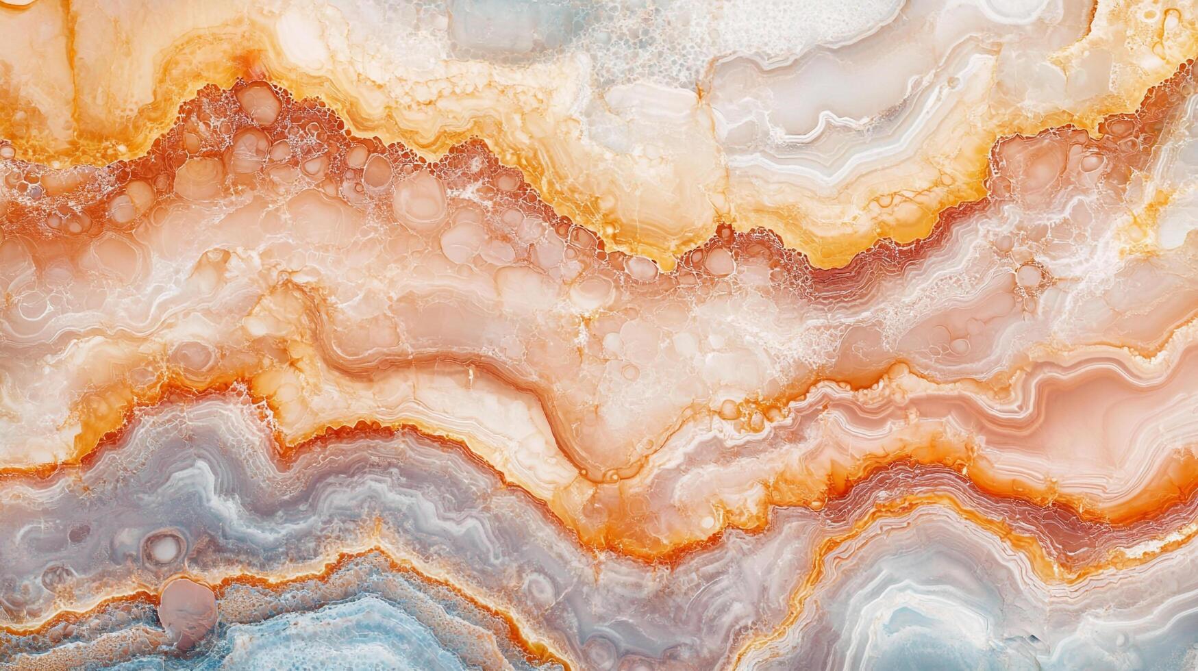 Swirling bands of orange, white, and gray create an abstract, marbled pattern reminiscent of geological formations and natural stone texture. photo
