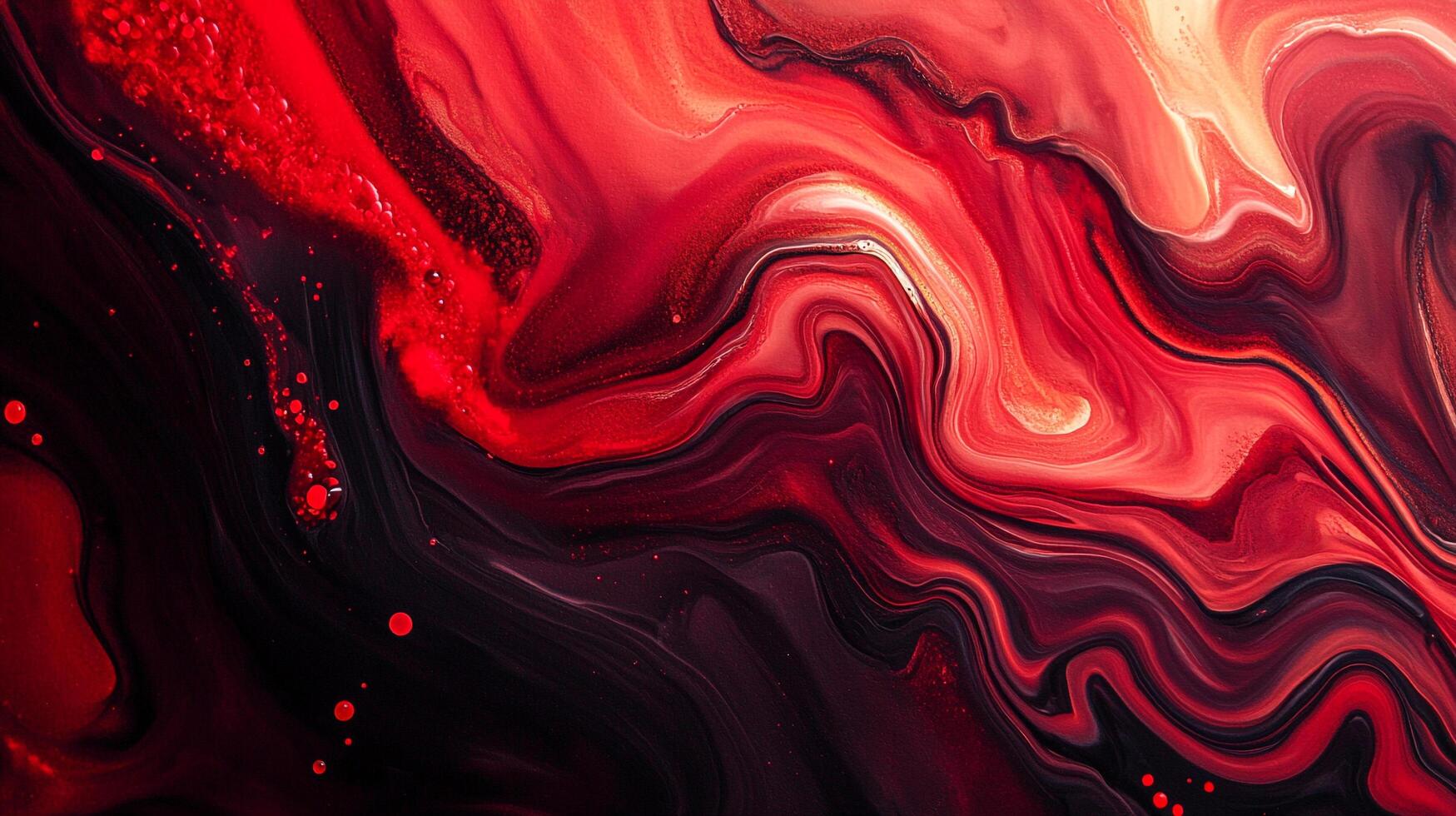 Abstract art displaying swirling textures of vibrant reds and dark tones, creating a dynamic and fluid motion effect on canvas. photo