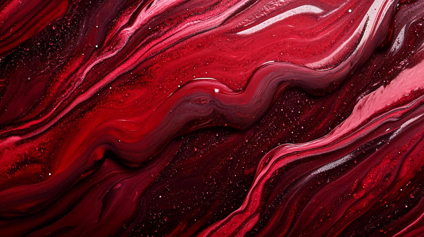 Abstract artwork of vibrant red streams, flowing freely with white accents, creating a dynamic visual texture and depth illusion. photo