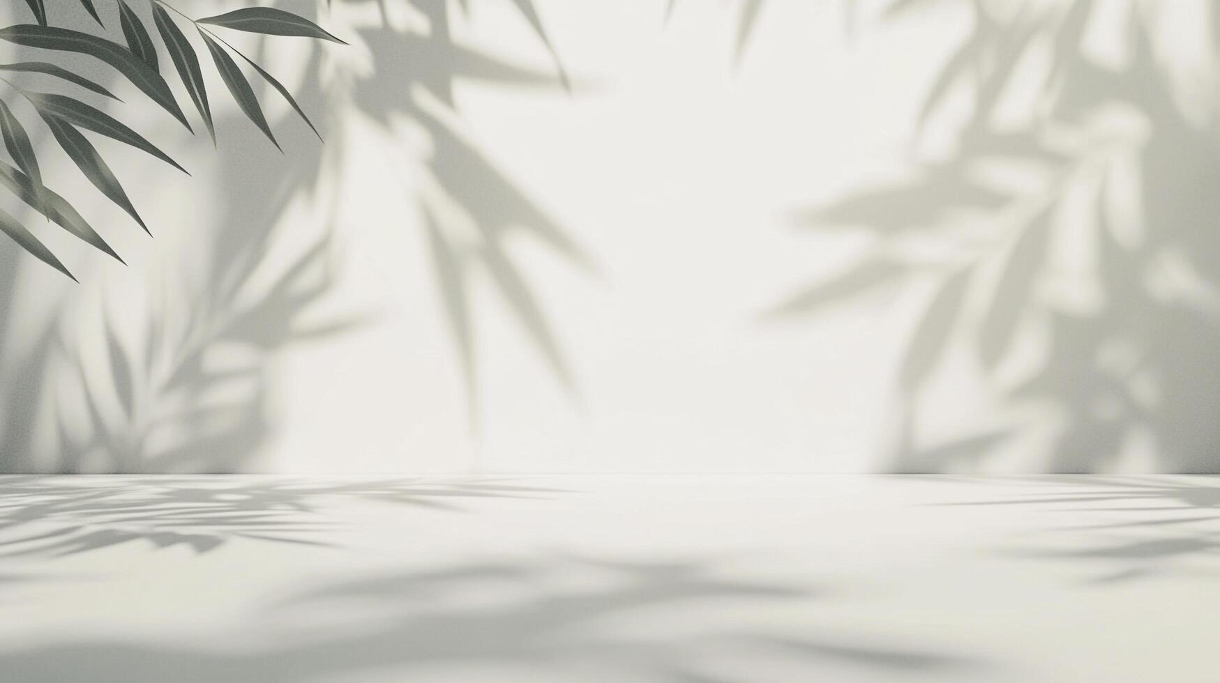 Abstract backdrop with botanical shadows. Modern neutral wall with floor provides depth and a calming zen ambiance. photo