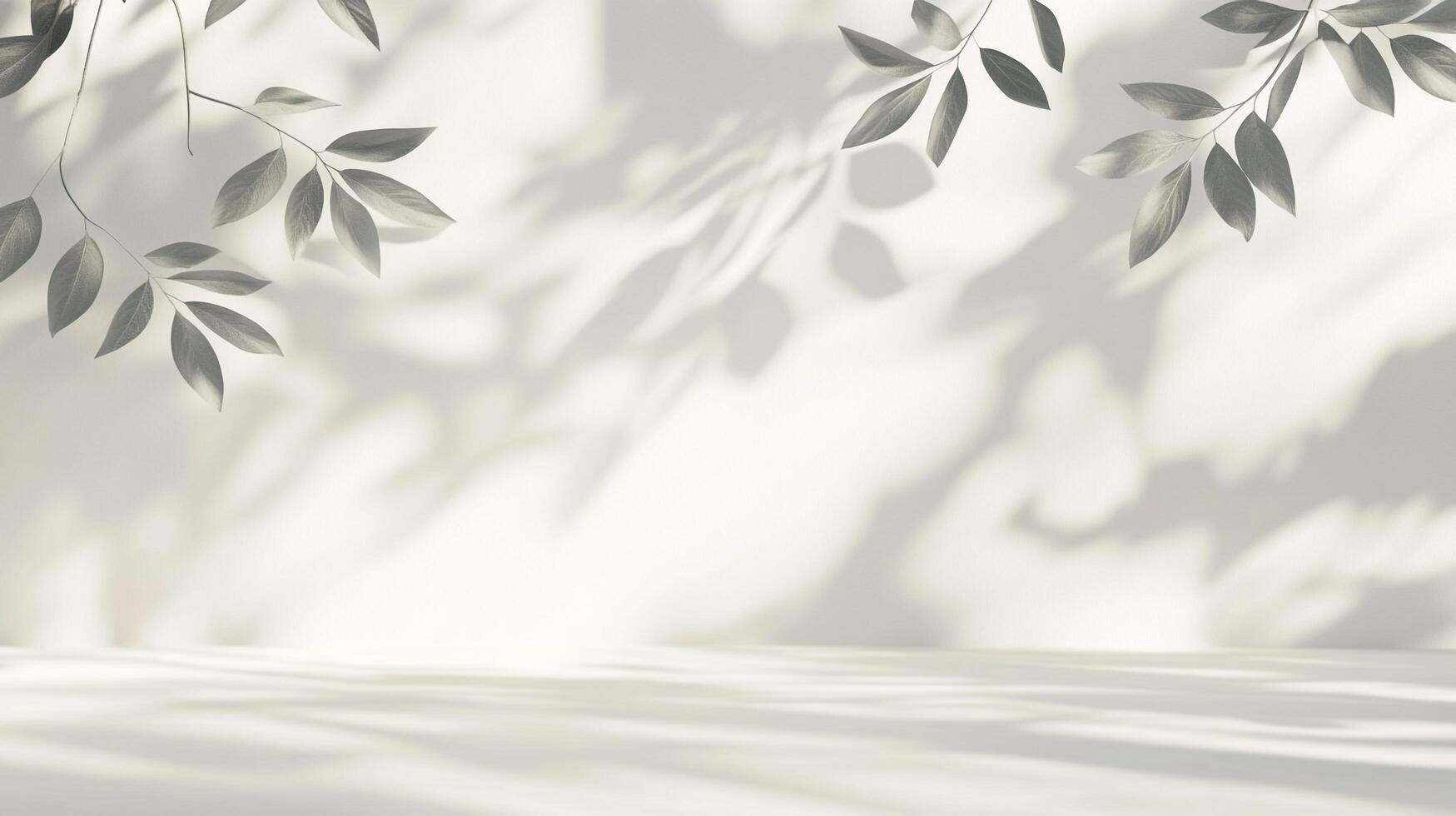 Minimalist studio shot showcasing plant shadows on a wall, ideal for backgrounds or displaying objects in natural, soft light. photo