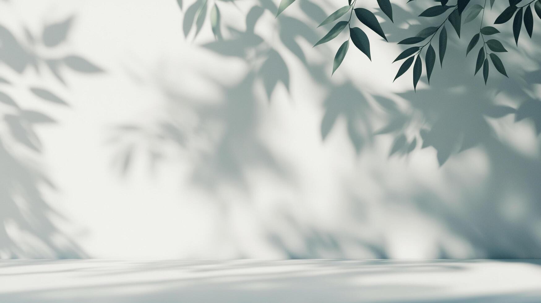 Elegant botanical shadows dance across a pristine surface, casting a serene and calming ambiance, blending nature with minimalist design. photo