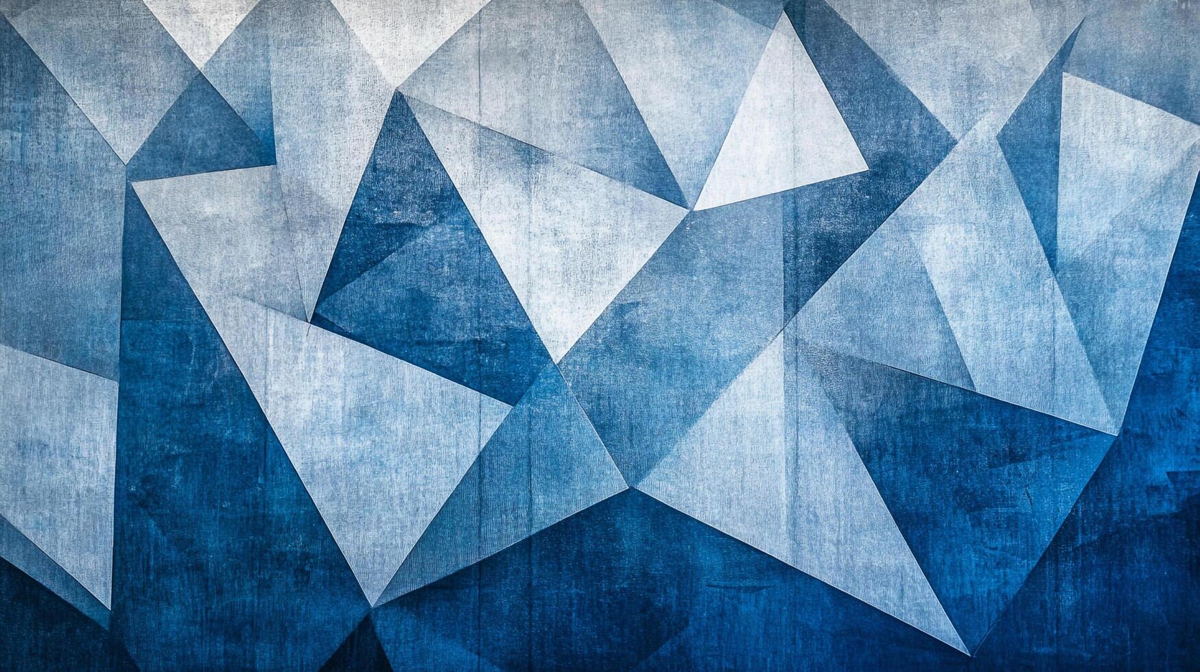 Abstract geometric pattern with overlapping triangles in varying shades of blue creates a visually striking textured surface. photo