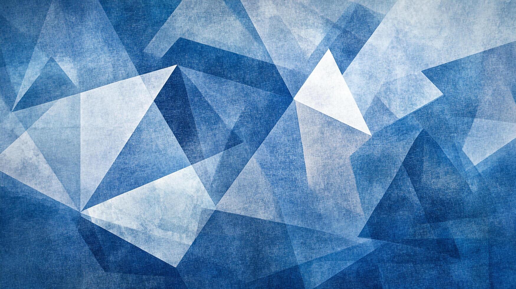 Abstract geometric design with blue and white triangle shapes creating depth and texture. Modern art background, pattern and design. photo