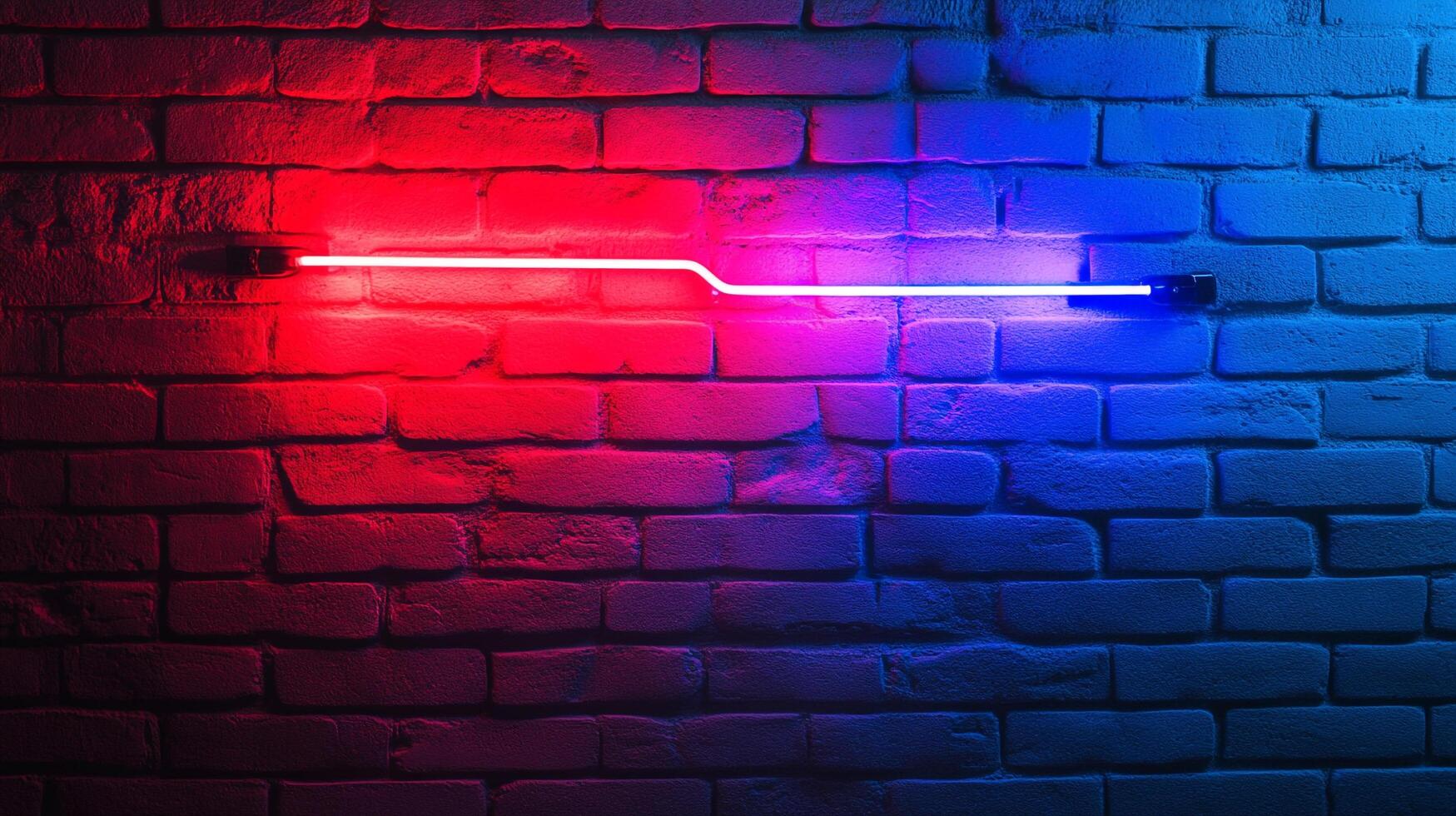 A vibrant red and blue neon light illuminates a textured brick wall, creating a dynamic and contrasting display of color and form. photo
