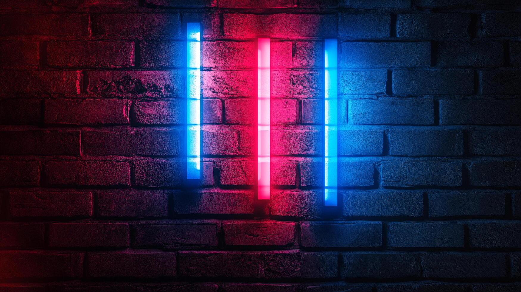 Illuminated brick wall with blue and red lights creates a cool, vibrant and edgy design. Urban, modern, and stylish backdrop. photo