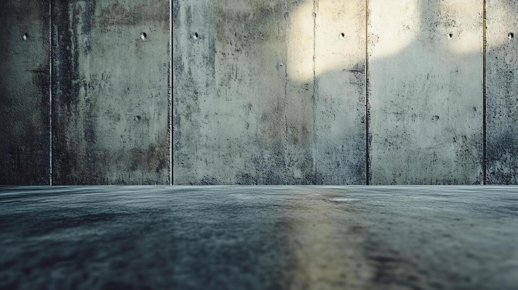 Textured concrete wall and floor create a modern industrial backdrop with light and shadow play emphasizing depth and architectural detail. photo