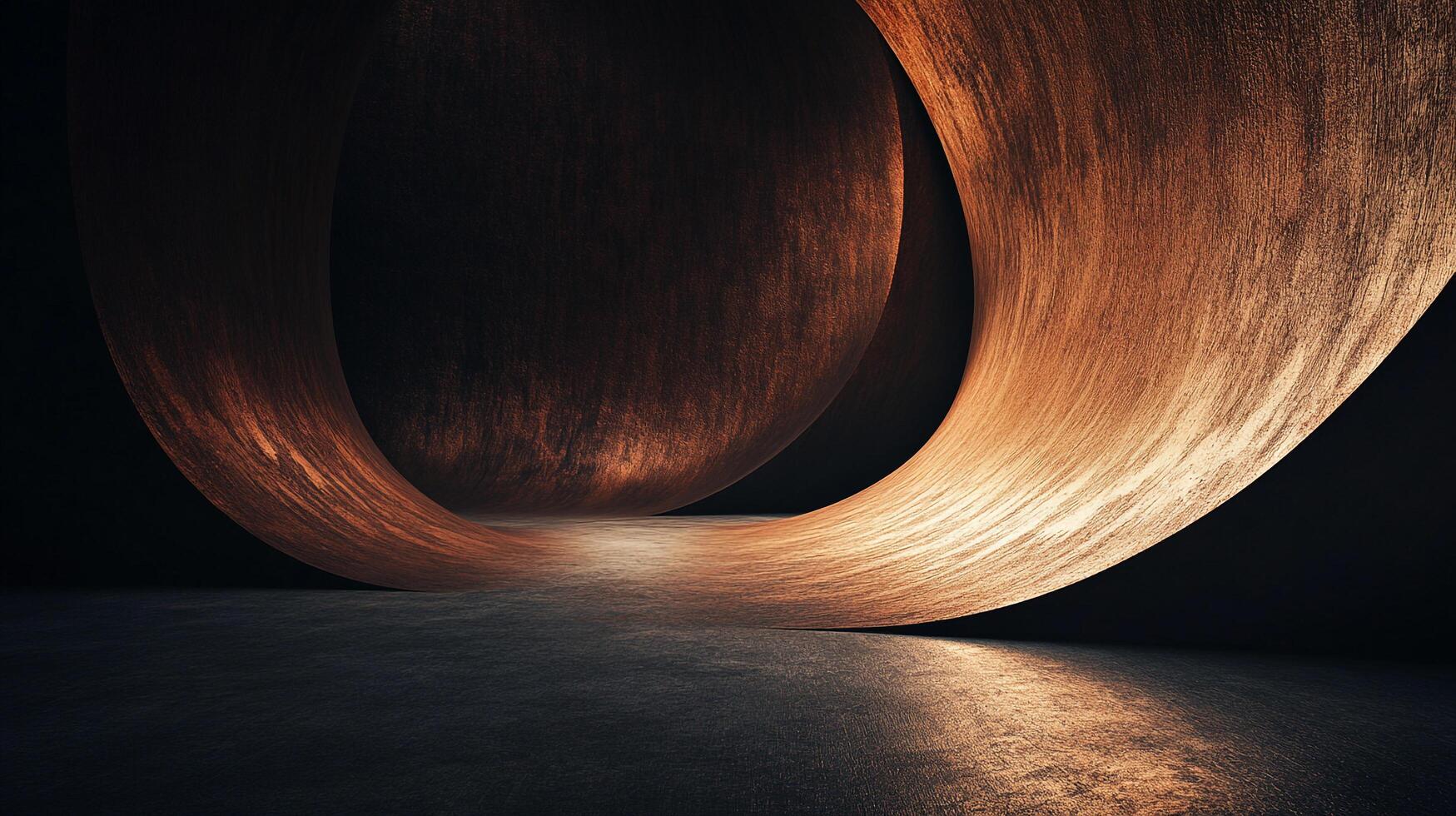 A modern, abstract sculpture installation featuring an illuminated sphere and a curved element, creating a contrast of light and shadow. photo