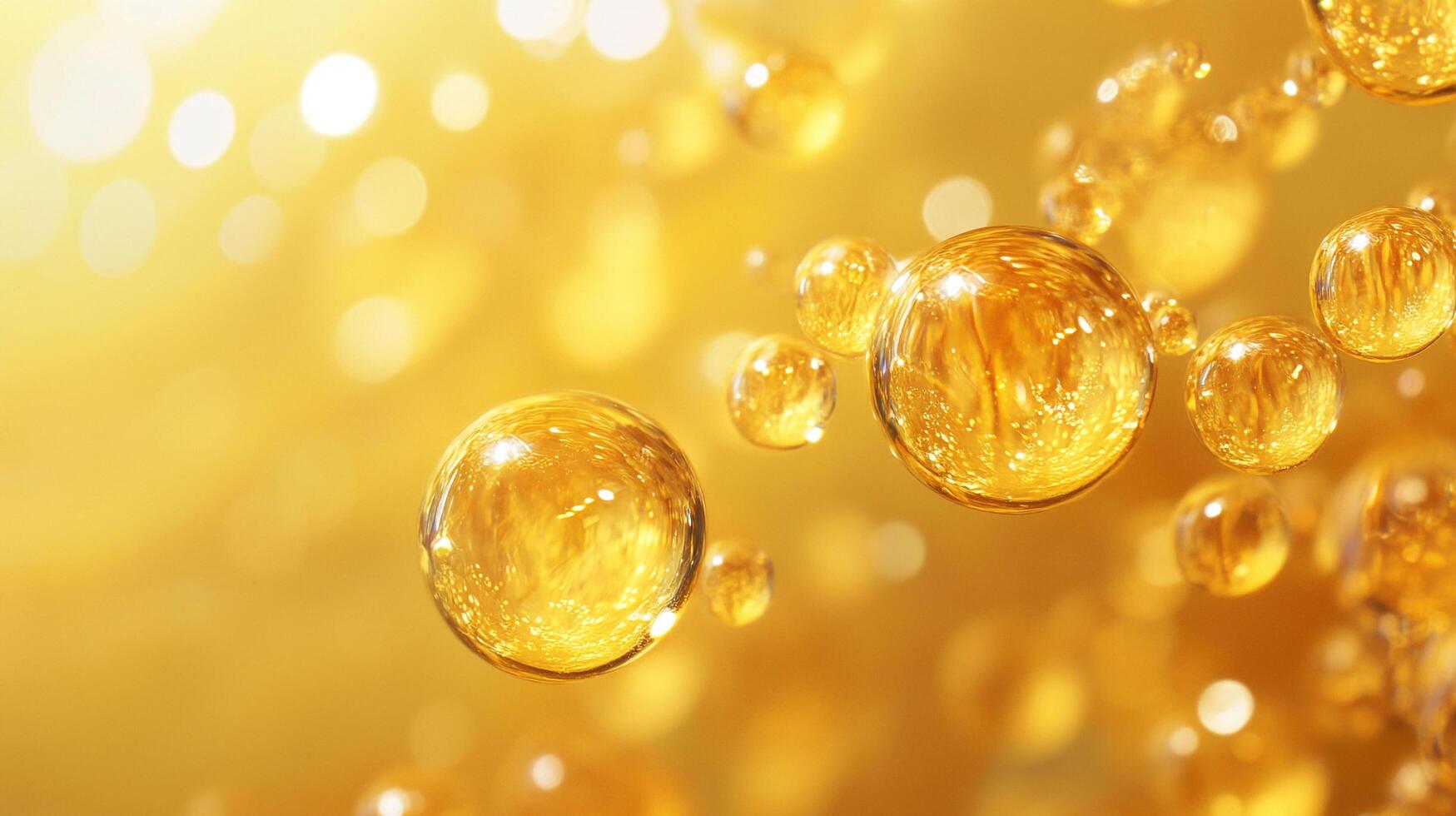 Close up of a yellow liquid with many small bubbles. The bubbles are all different sizes and are floating in the liquid. The image has a dreamy, ethereal quality to it photo