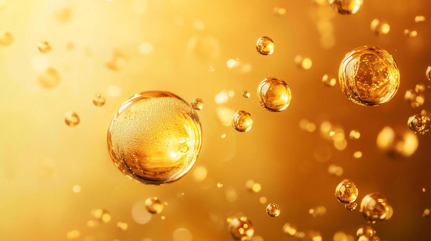 Close up of a yellow liquid with bubbles in it. The bubbles are small and scattered throughout the liquid photo