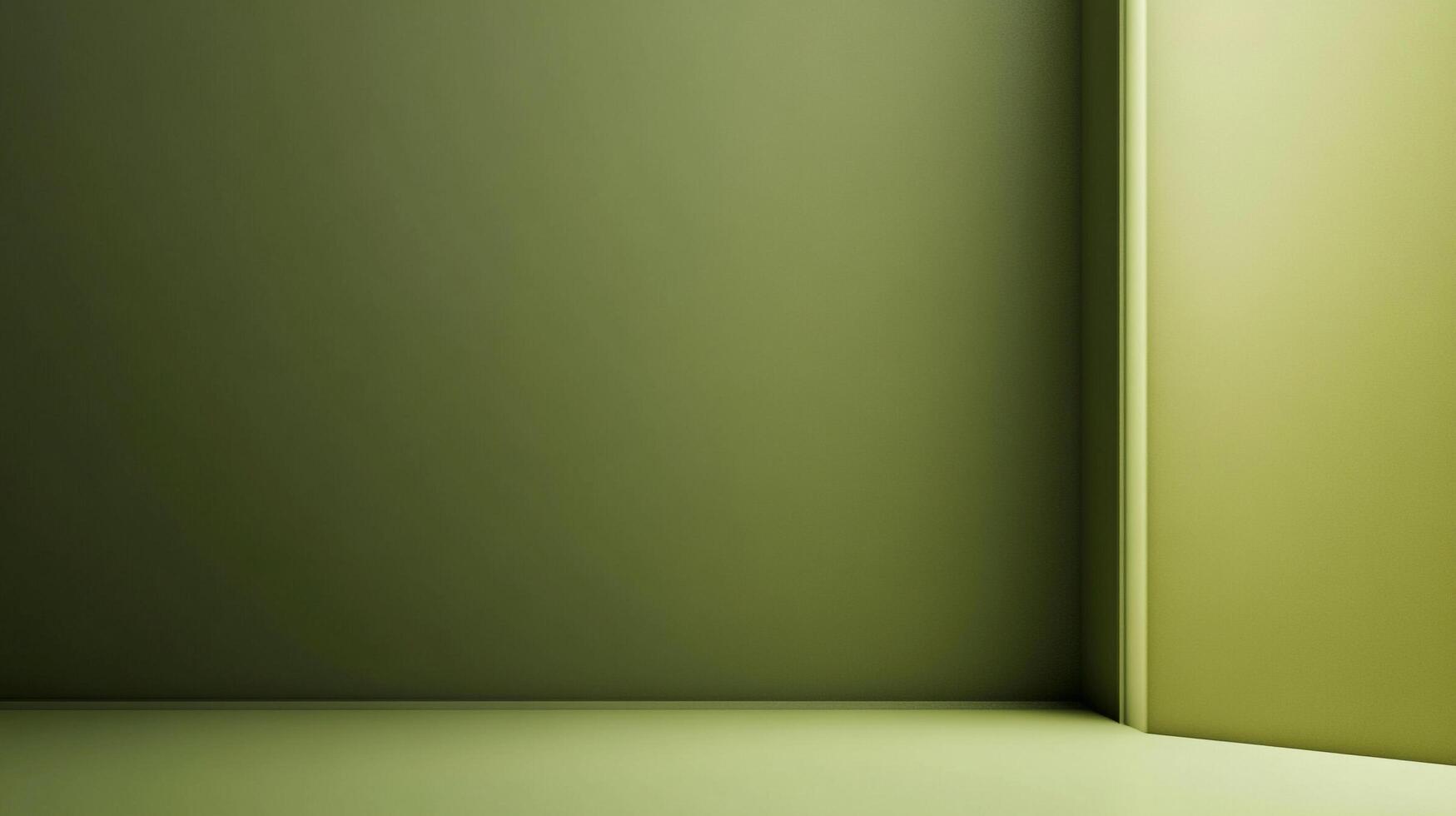 Minimalist room painted in olive green and lime green, showcasing a simple corner with contrasting shades and soft lighting. photo
