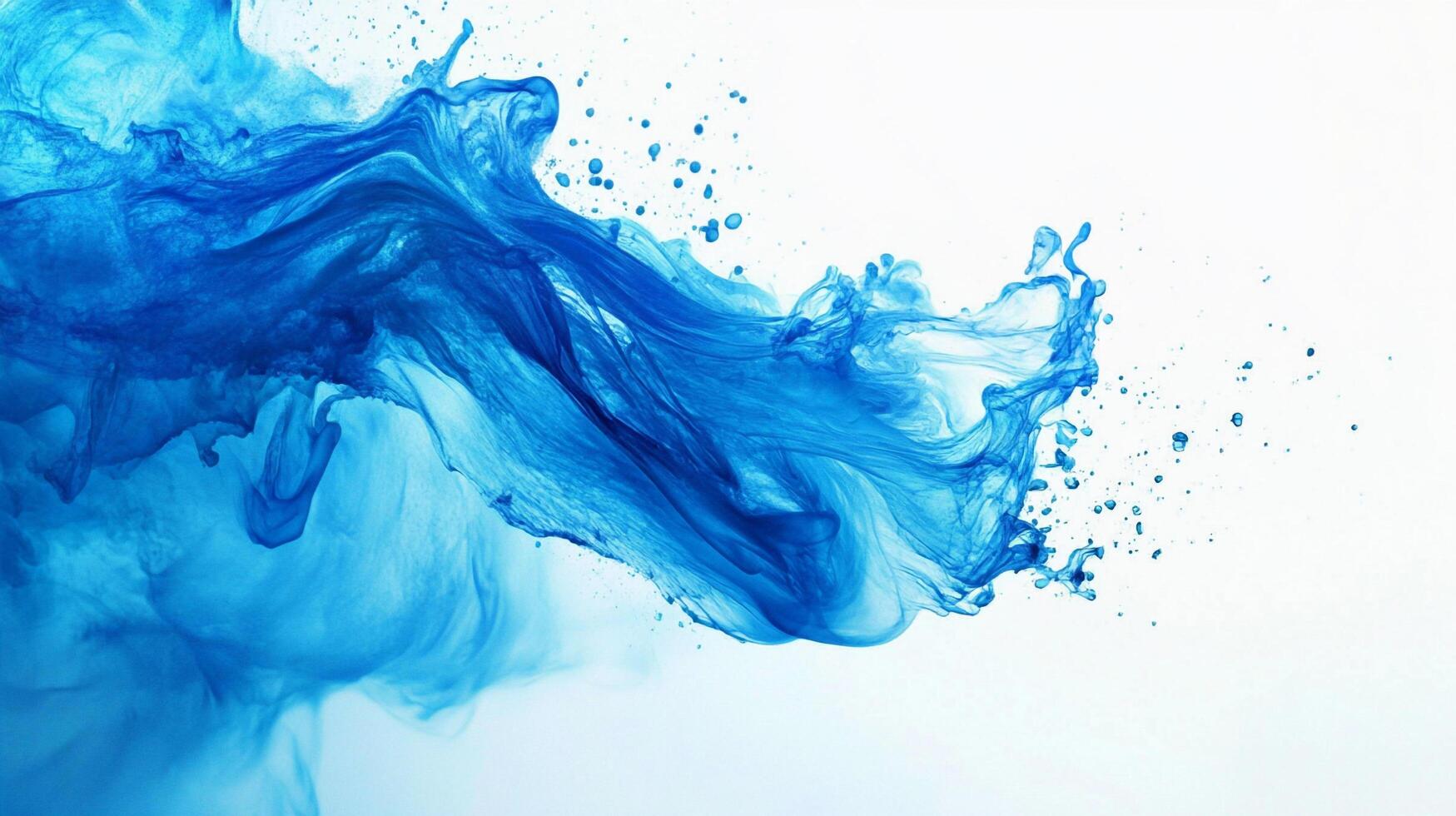 Dynamic swirls of vibrant blue paint dance against a crisp white backdrop, creating an image of fluid motion and artistic expression. photo