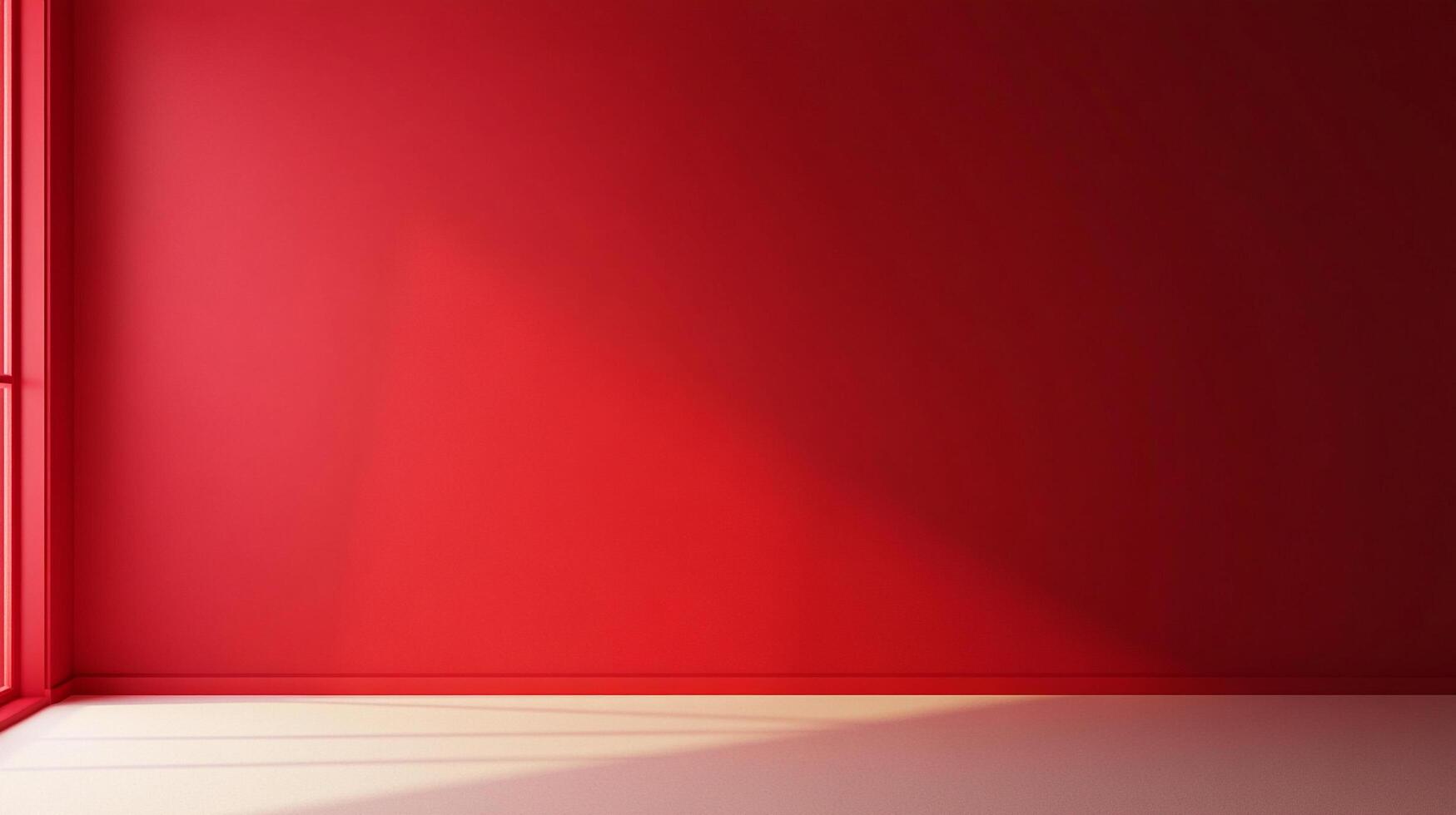 A bright red room corner with light shining on the floor creates a modern interior background. Simple and eye-catching design element. photo