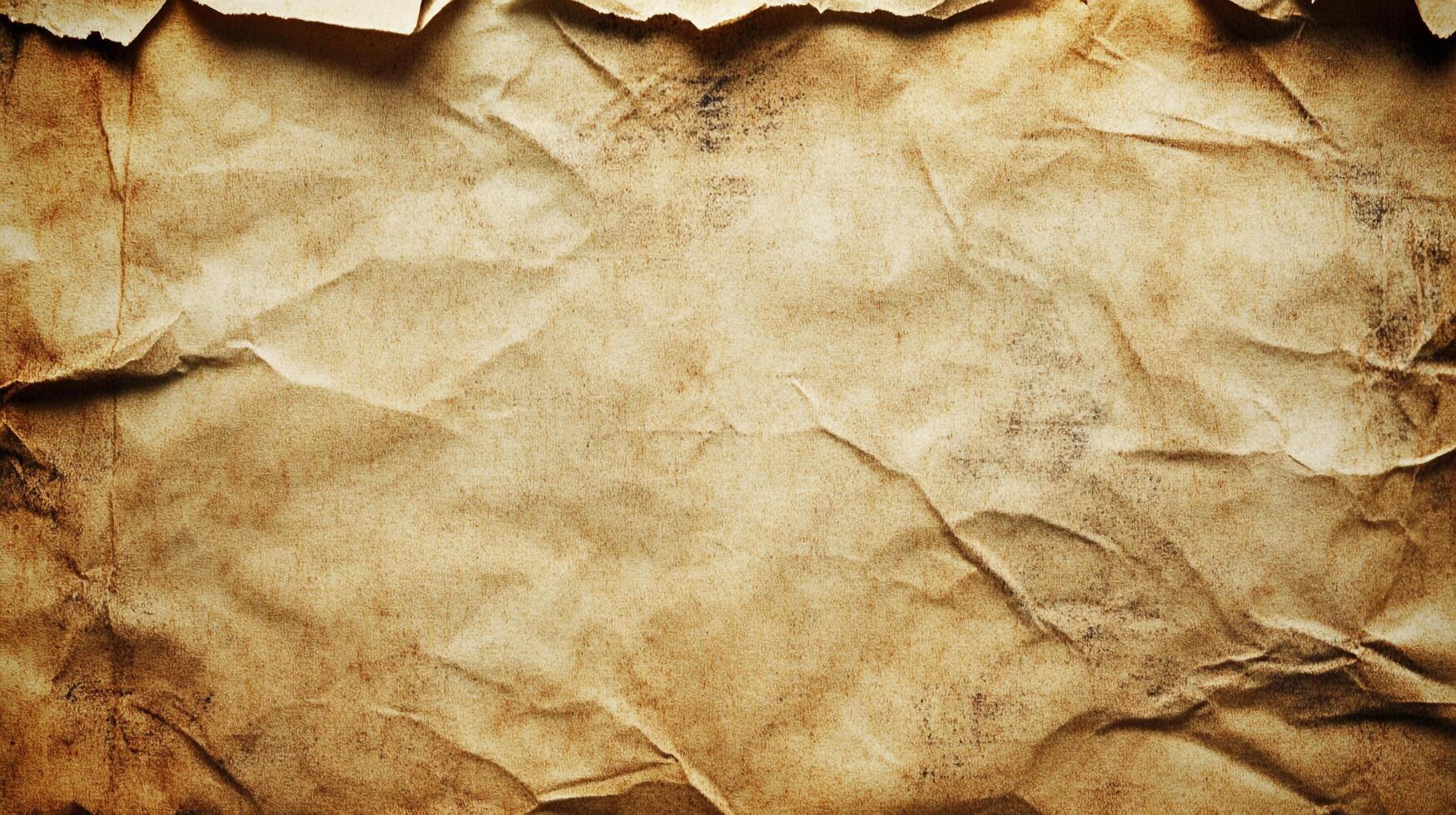 Distressed, textured paper with deep brown hues and crinkled edges. The worn surface evokes antiquity. It appears timeless and evocative. photo