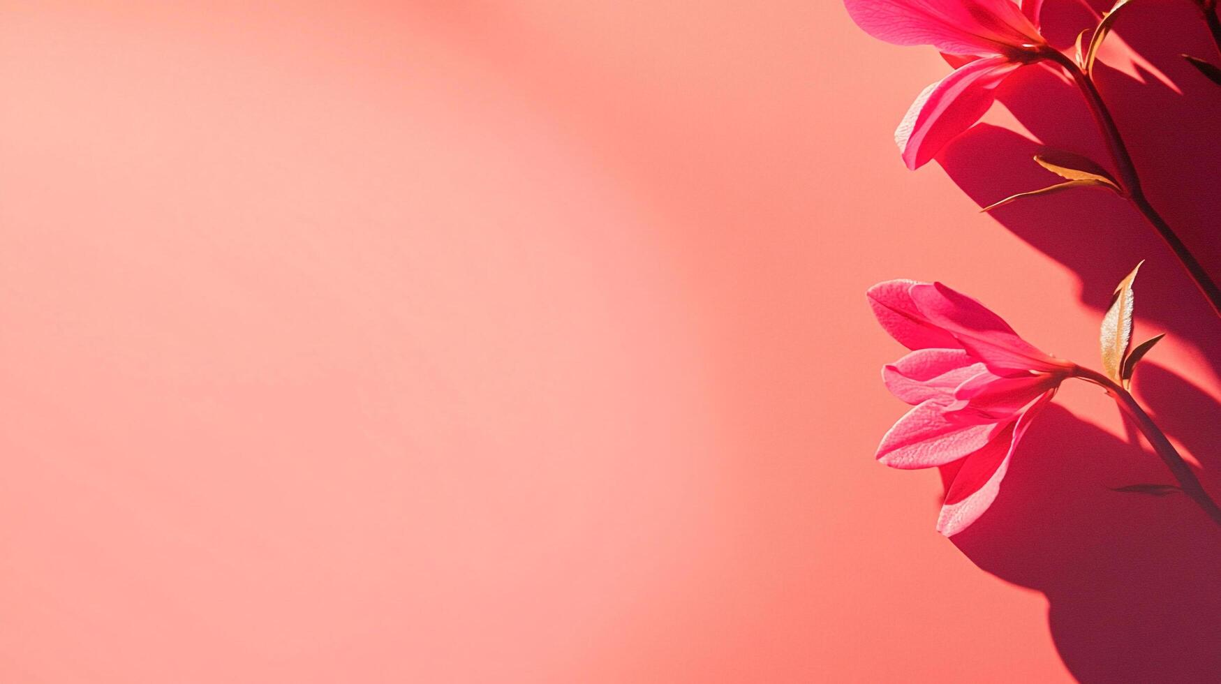 Vibrant pink flowers adorn a matching backdrop, casting shadows and highlighting petal details in a visually appealing floral arrangement. photo