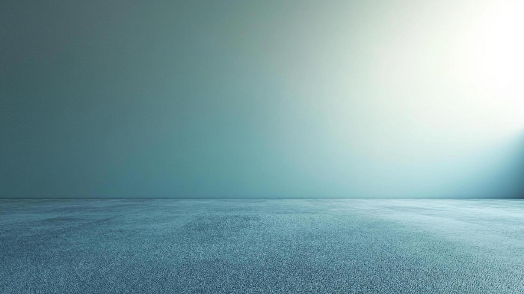 A minimalist scene featuring a spacious empty room with a soft blue wall and textured floor, illuminated by natural light from the right. photo