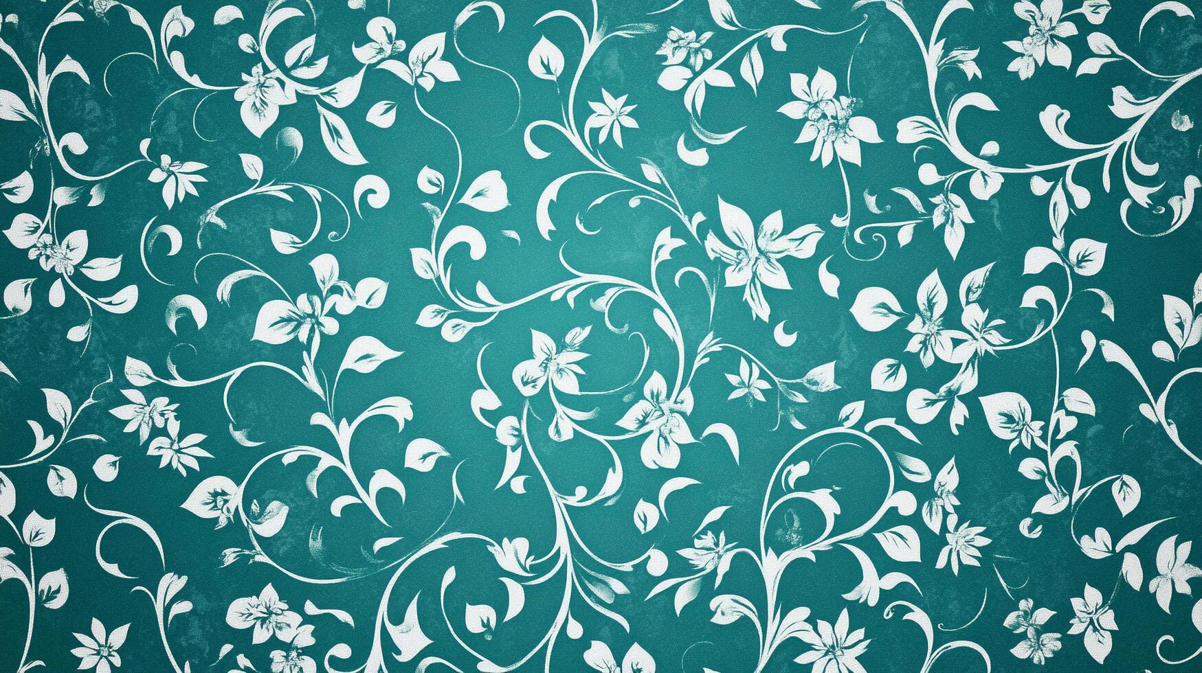 Floral pattern featuring swirling white botanical elements against a teal background for an elegant, vintage-inspired aesthetic. photo