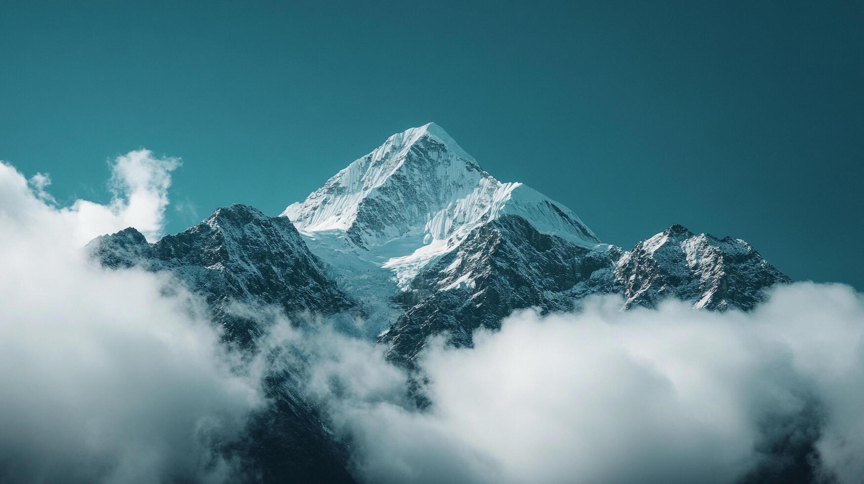 Majestic mountain peak piercing through a sea of clouds, showcasing a breathtaking panorama of nature's grandeur and tranquility. photo