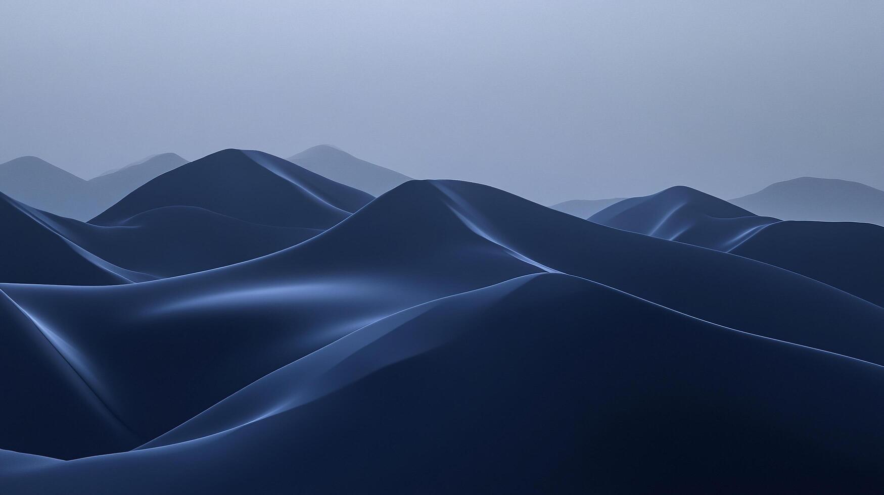 Abstract blue landscape with rolling hills and soft lighting, creating a serene and minimalist composition. Evokes calm and peace. photo