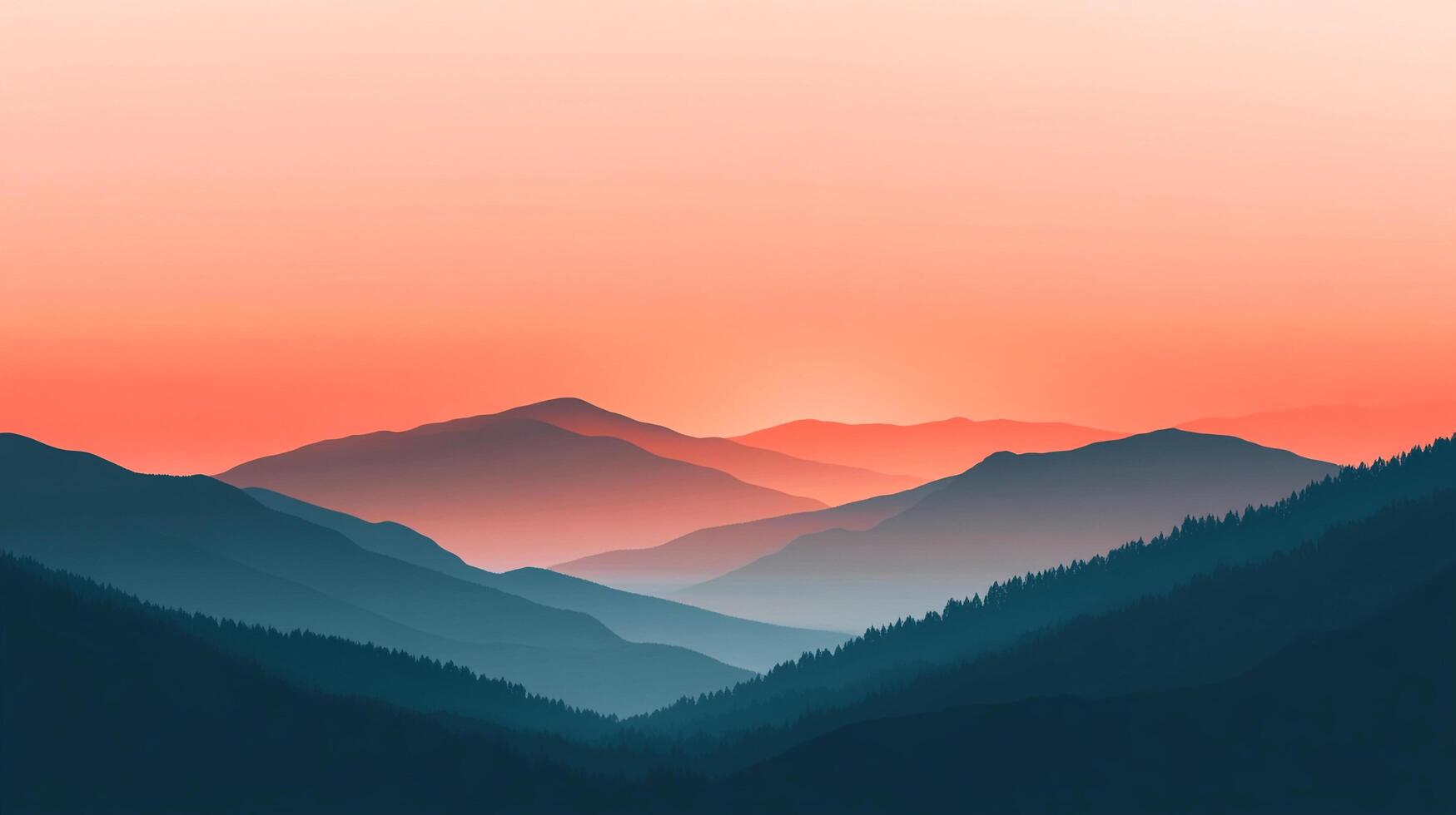 Mountains silhouetted against a colorful sky, capturing a serene and expansive landscape under a warm, atmospheric gradient. photo