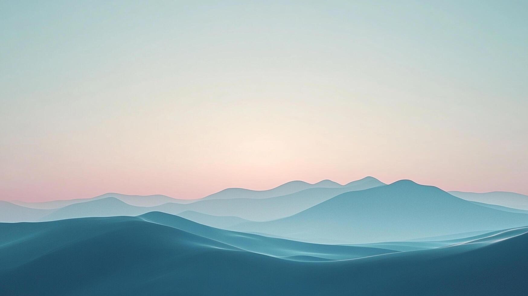 Serene blue mountain range stretches to the horizon, creating a calming and majestic landscape in a minimalist, soft aesthetic. photo