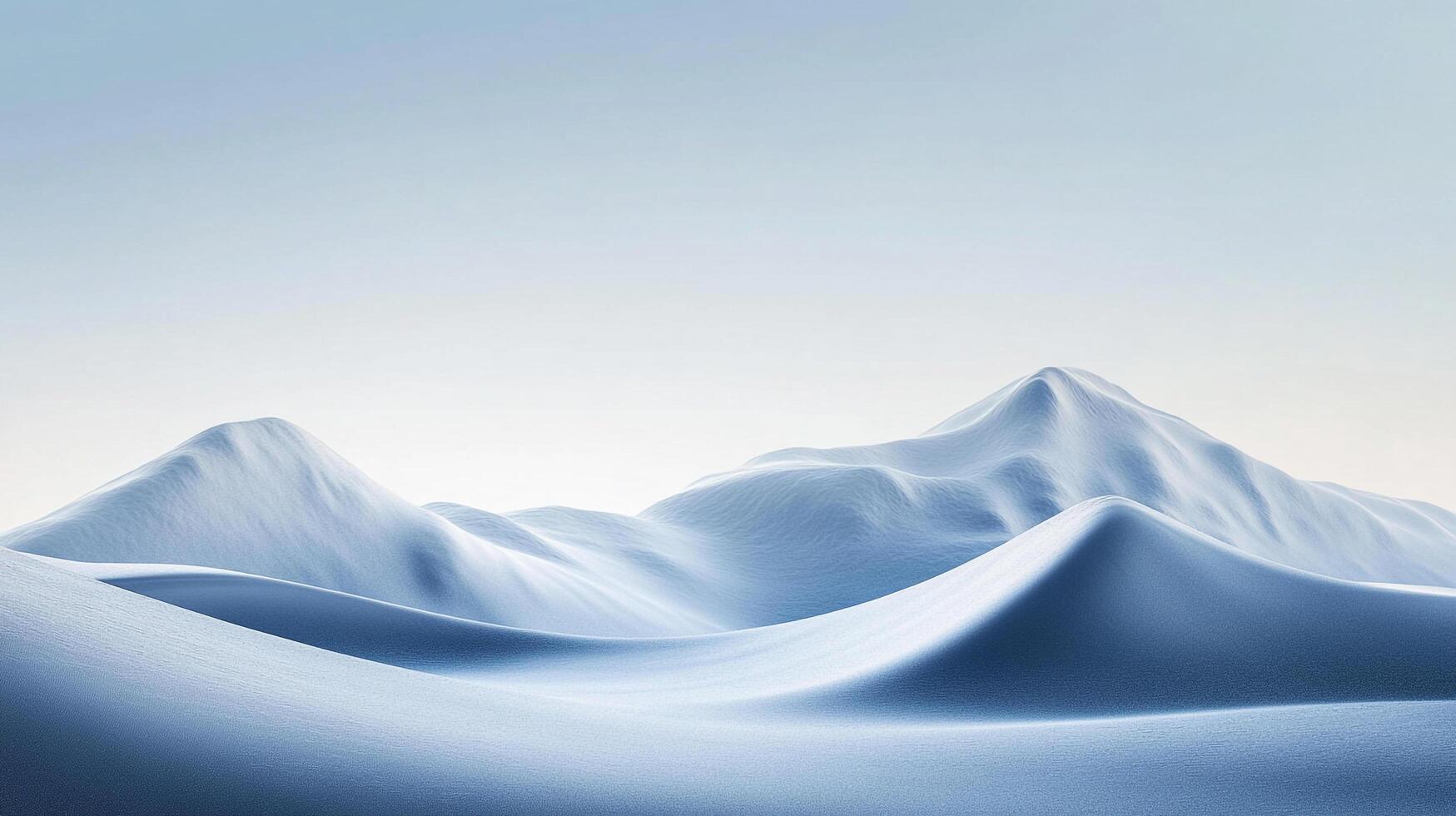 Serene snowscape features rolling white hills under a soft, pale sky, evoking a sense of calm and vastness in winter landscape. photo