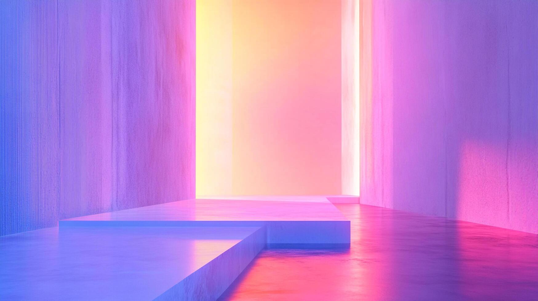 An ethereal space bathed in a gradient of vibrant light with a platform, creating a mesmerizing and surreal ambiance. photo